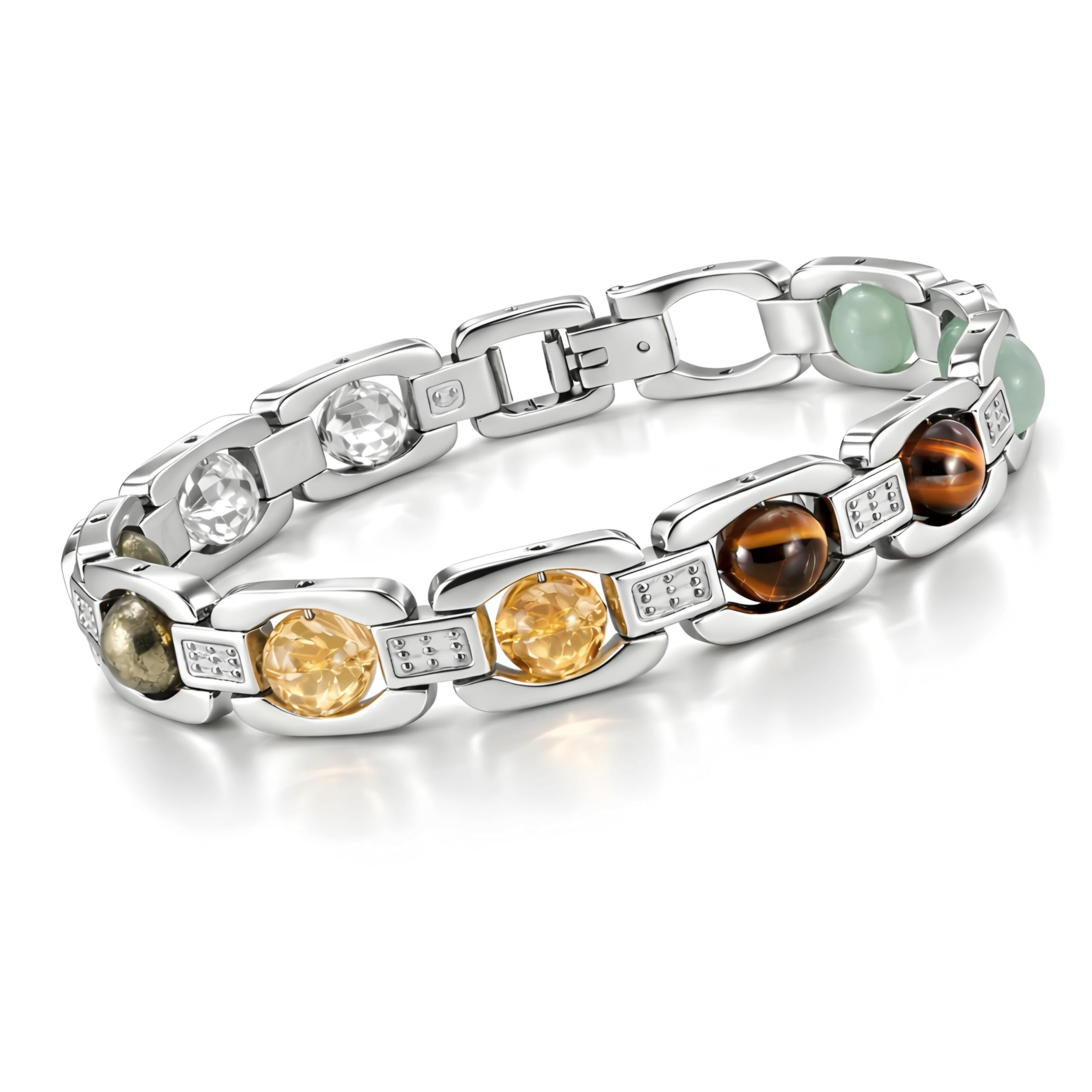 Money Band | Pyrite, Tiger Eye, Citrine & Green Aventurine Bracelet | Dhan Yog Abundance Bracelet for Wealth, Success & Positive Energy | Certified Natural Stones (Pack Of 1)
