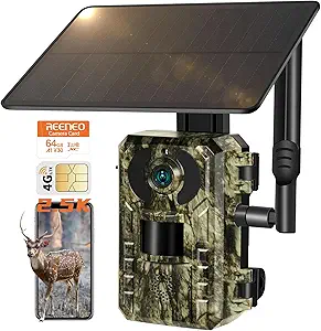 4G LTE 2.5K Live Feed Cellular Trail Camera, Game Trail Cameras That Send Pictures to Cell Phone with Night Vision Motion Activated IP66 Waterproof, 0.2S Trigger Time with SIM&64GB SD Card asin的图片