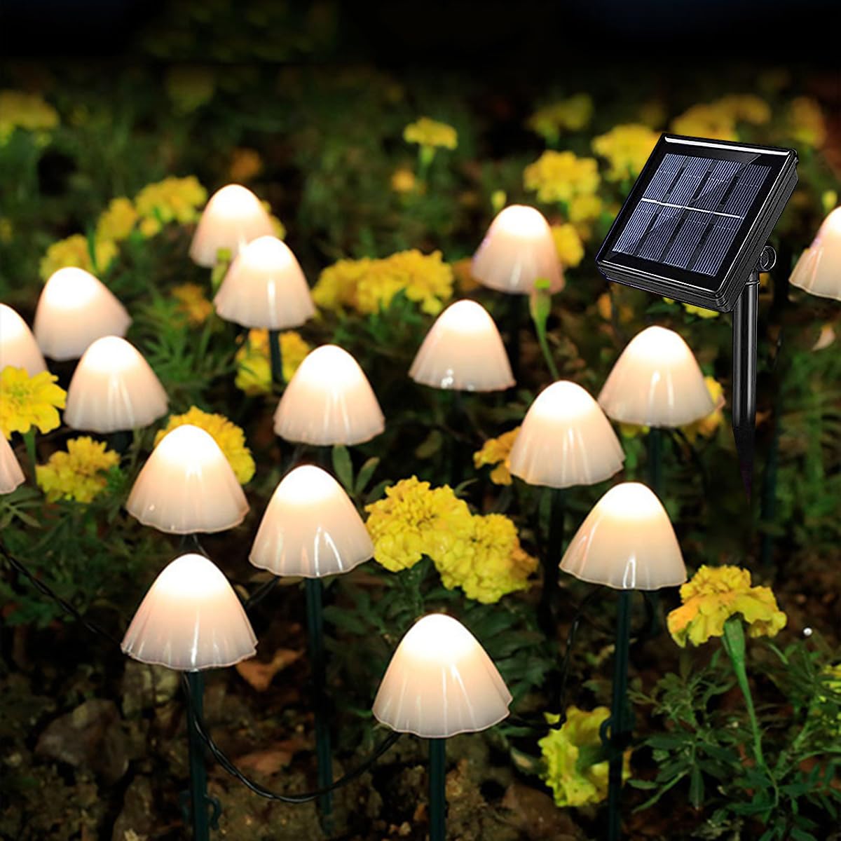 ABZXT10 Lights Mini Mushroom Solar Lights Solar Pathway Lights Outdoor Decoration Fairy Color Changing Solar String Light for Garden,Backyard,Lawn,Party,Christmas (Warm-White,2 Pack)