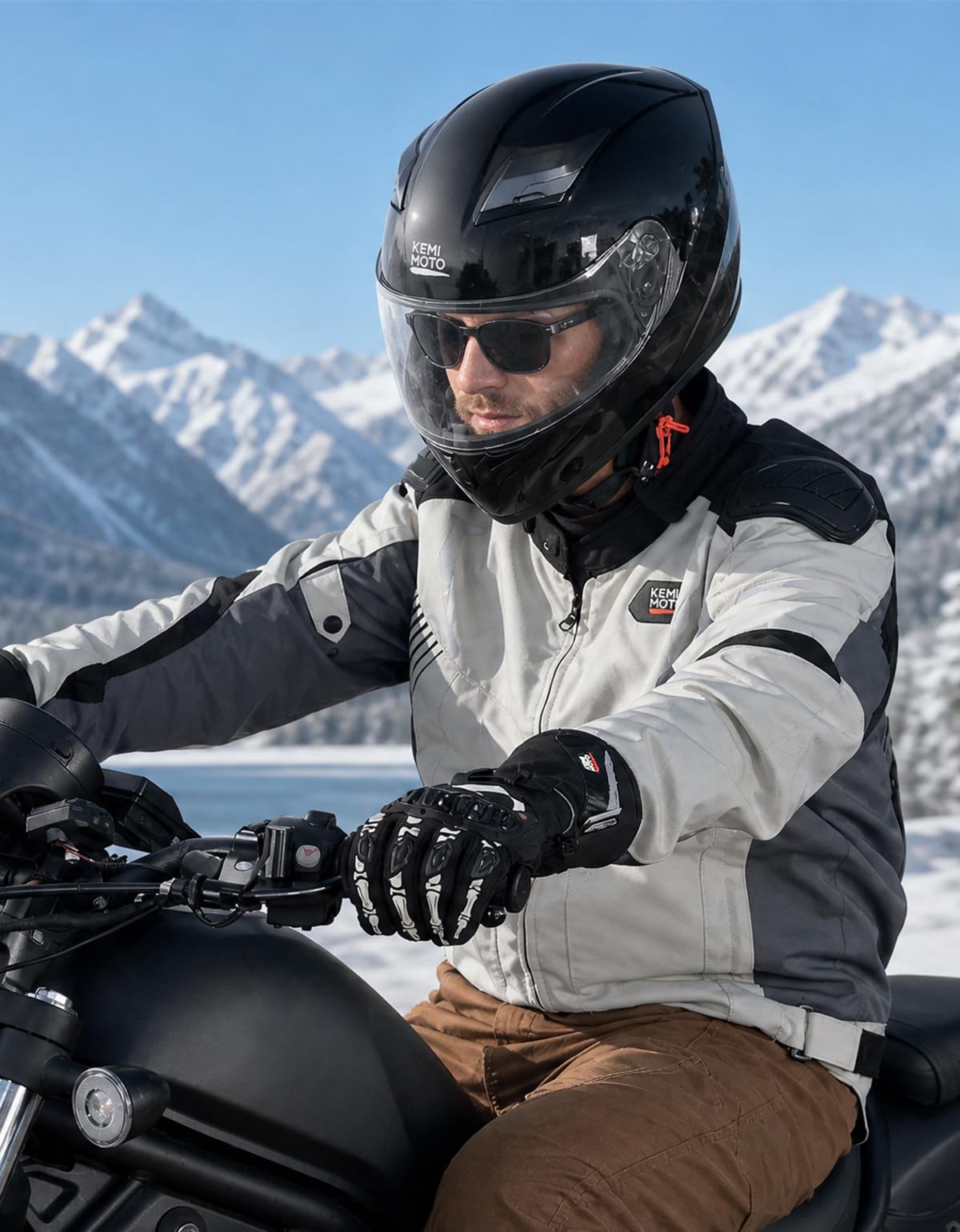 KEMIMOTO Guanti Moto Invernali, Guanti da Moto Termici Uomo Donna con Touch Screen e Impermeabile Protezione, Adatti da 0°C a 5°C, Ideali per Motociclismo a Ciclismo