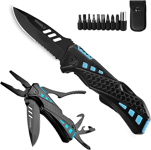 Miniatura 1 de WINWILD Cuchillo de bolsillo multiherramienta con alicates destornilladores abridor de botellas bloqueo de seguridad cuchillo de campamento para