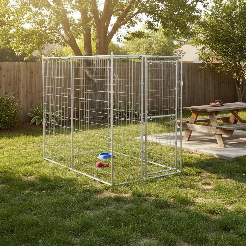 Gecheer Outdoor-Hundezwinger mit Dach Verzinkter Stahl 110x220x180 cm, Hundezwinger Freilaufgehege für große Hunde Garten Camping Outdoor150800