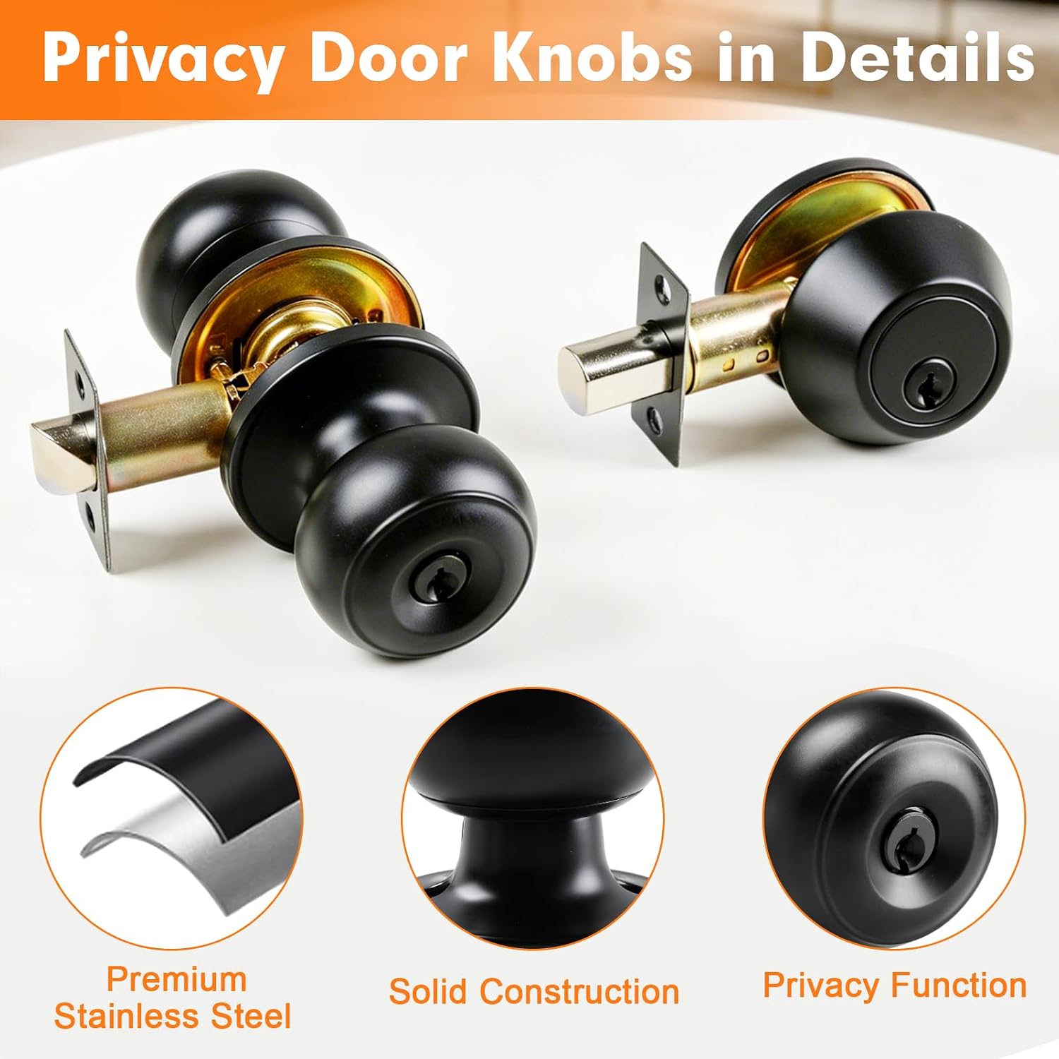 RAZCC Door Knobs, 2 Pack Matte Black Finish Entry Door Handle Lock and Single-Cylinder Deadbolt Combo Set, Keyed Alike Door Handle Lock and Deadbolt