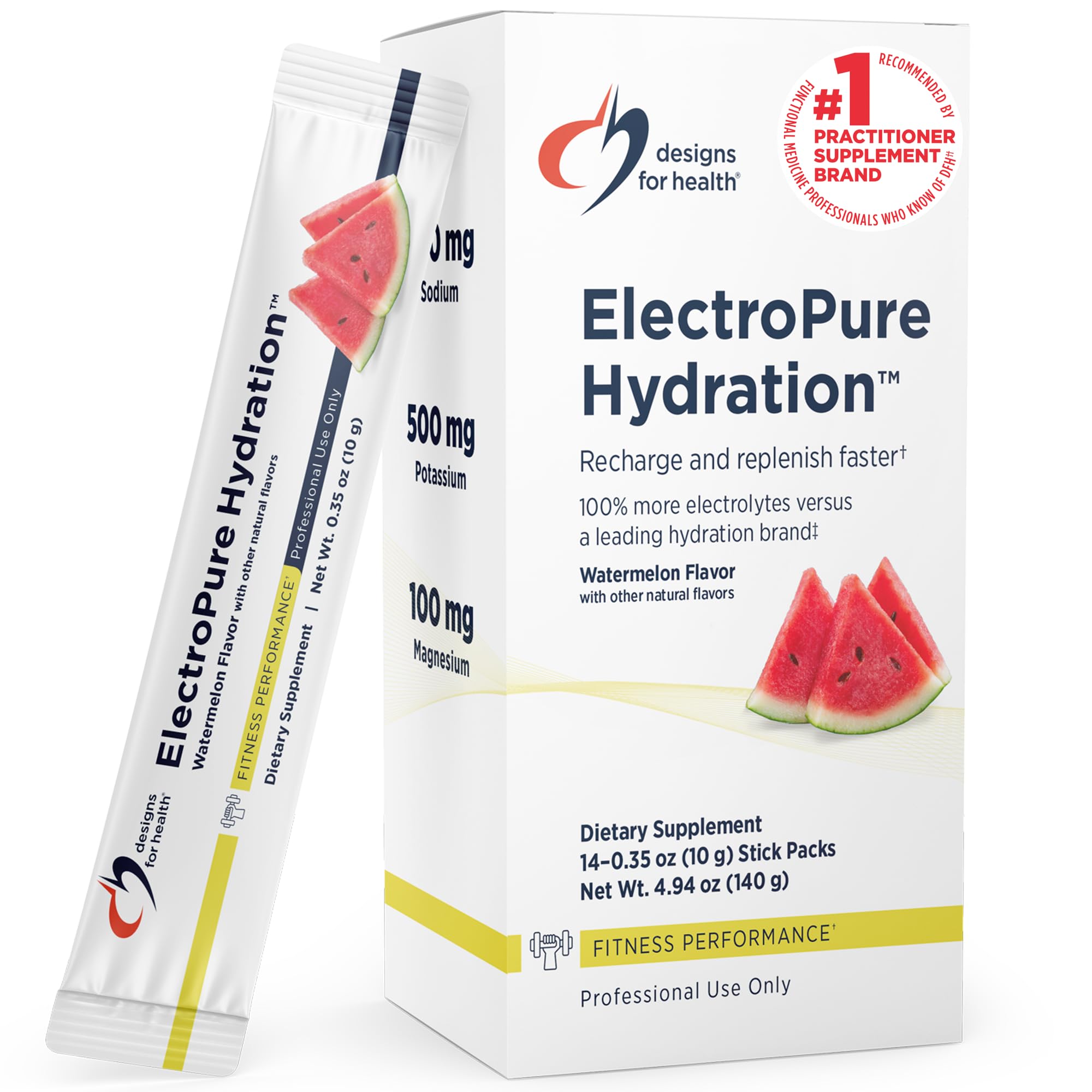Designs for Health ElectroPure Hydration Packets Watermelon Flavor - Electrolytes Powder with Vitamin C Magnesium Zinc and Potassium