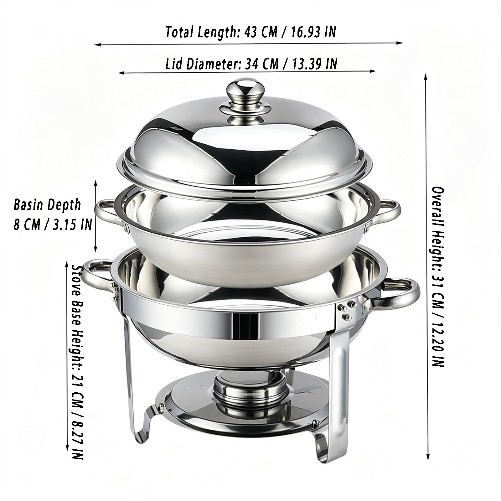 6 L Redondo Chafing Dish, Calentador de Alimentos de Acero Inoxidable | Platos para Calentar Alimentos de Acero Inoxidable,Bandejas Extraíbles,para Restaurante, Fiestas, Bodas, Catering