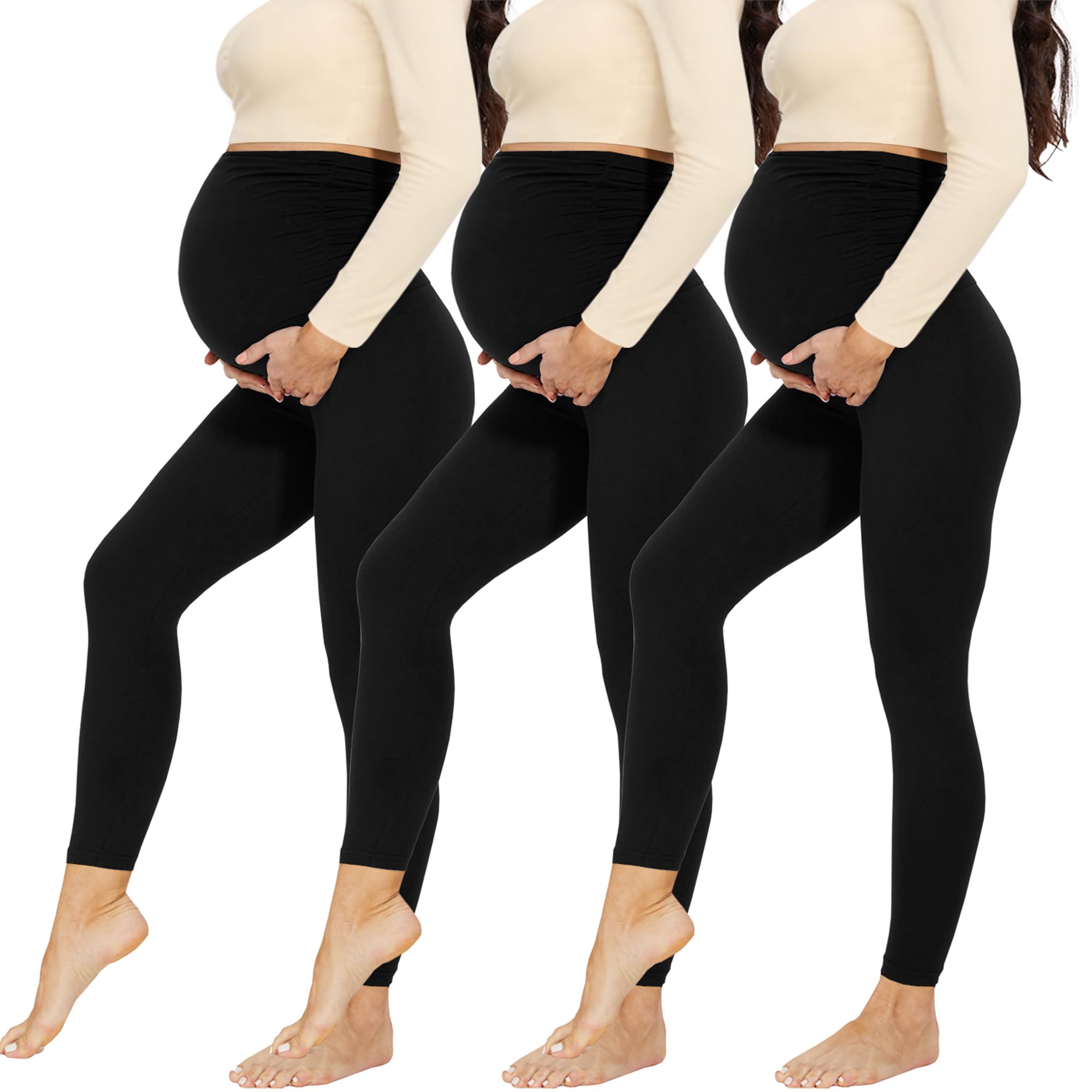 AMIYOYO3 Pack Maternity Leggings High Waisted Black Leggings for Pregnancy Women Over Bump Support Stretchy Pants Yoga Workout Pajama
