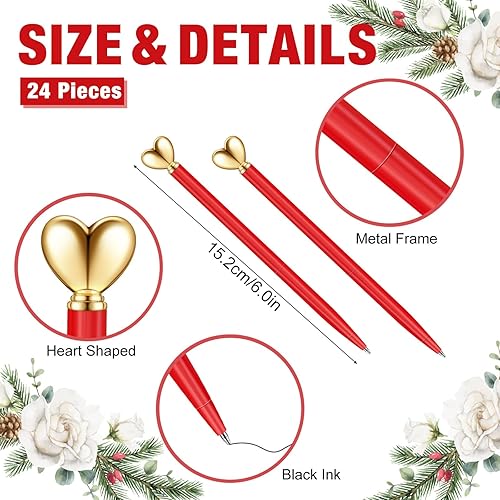 Vista 28 de Thenshop 24 bolígrafos en forma de corazón, retráctiles, de metal, lindos bolígrafos de 0.039 in de tinta negra, bolígrafos decorativos