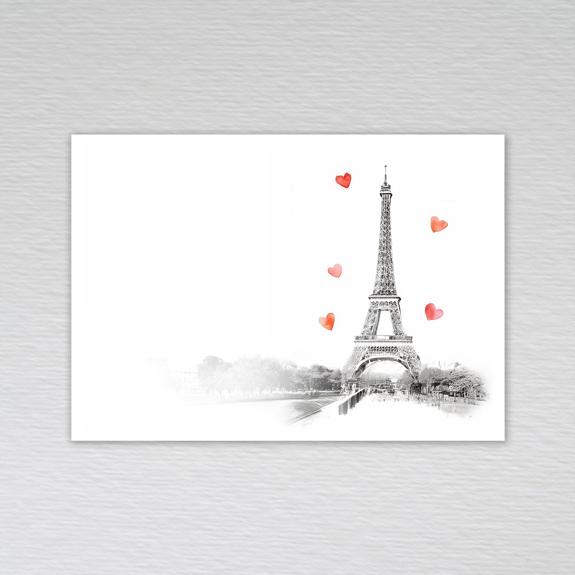 Black and White French Themed Blank Note Cards with Envelopes: Black and White with Chic Red Hearts Eiffel Tower Note Cards (Pack of 50 without Envelopes) — image 1