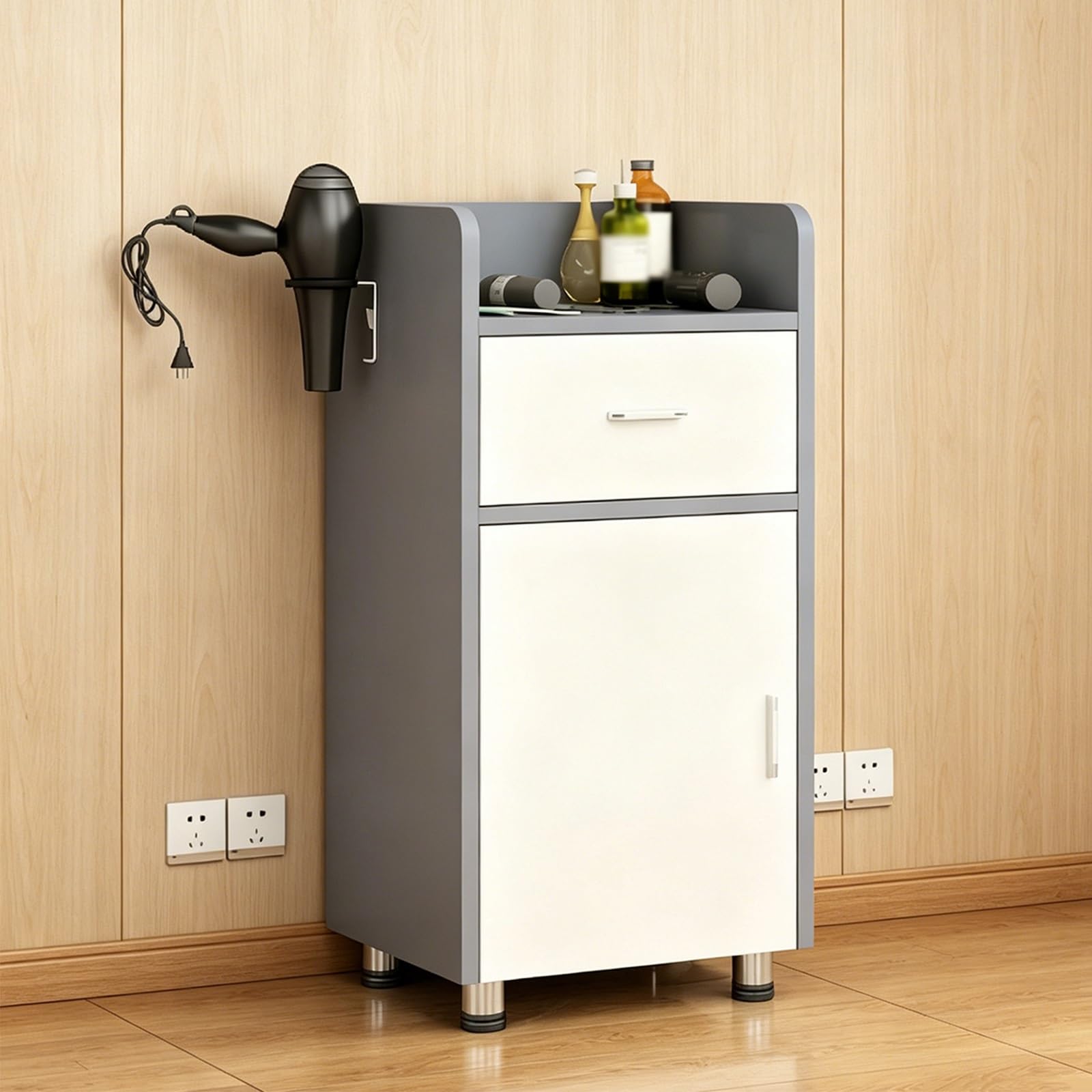 Mobile Contenitore Per Salone, Postazione Per Estetica E Barberia Con Cassetto E Porta-Phon, Set Postazione Per Parrucchieri Con Gambe E Maniglia In Metallo, Per Spa(D)