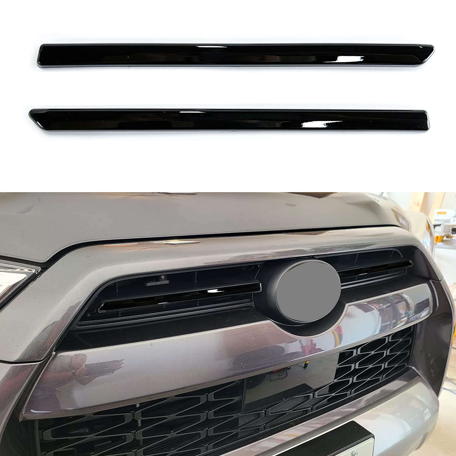 ManfoxCar Accessories Front Middle Grille Center Grille Inserts Cover Trims ABS 2PCS(Bright black)