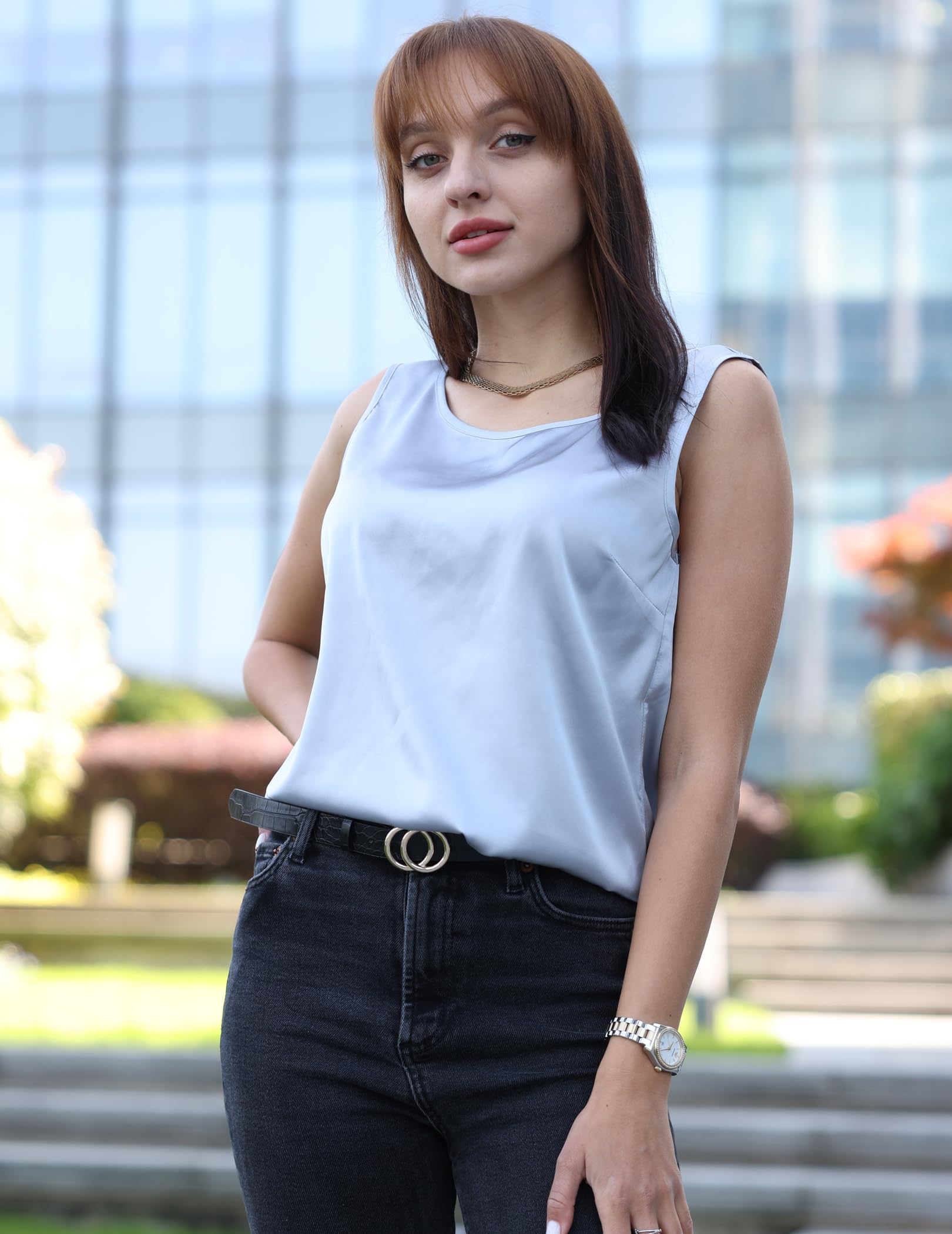 Zeagoo Top in Raso da Donna Elegante Canotta di Seta Basic Blusa con Scollo Rotondo Top Casual Senza Maniche S-XXL