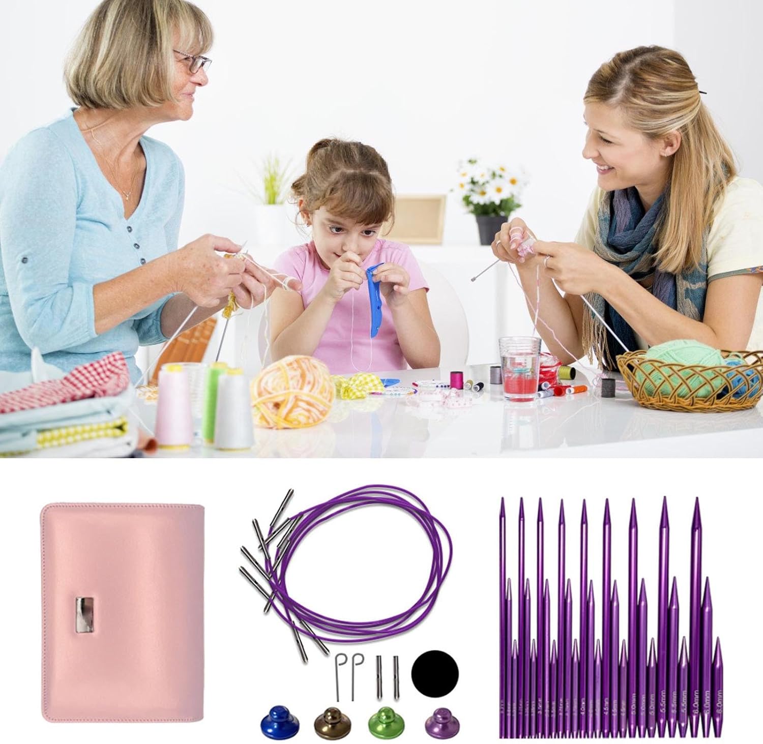 交換可能な丸編み針セットとケースとアクセサリー 3.0-6.0mm 丸編みピン