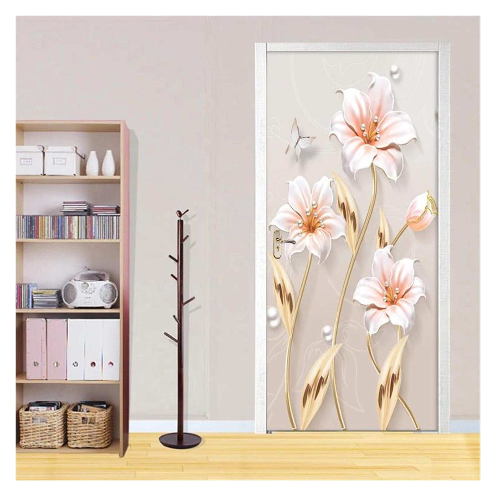Sticker de porte fleurs et bijoux 95x215cm pour décoration murale