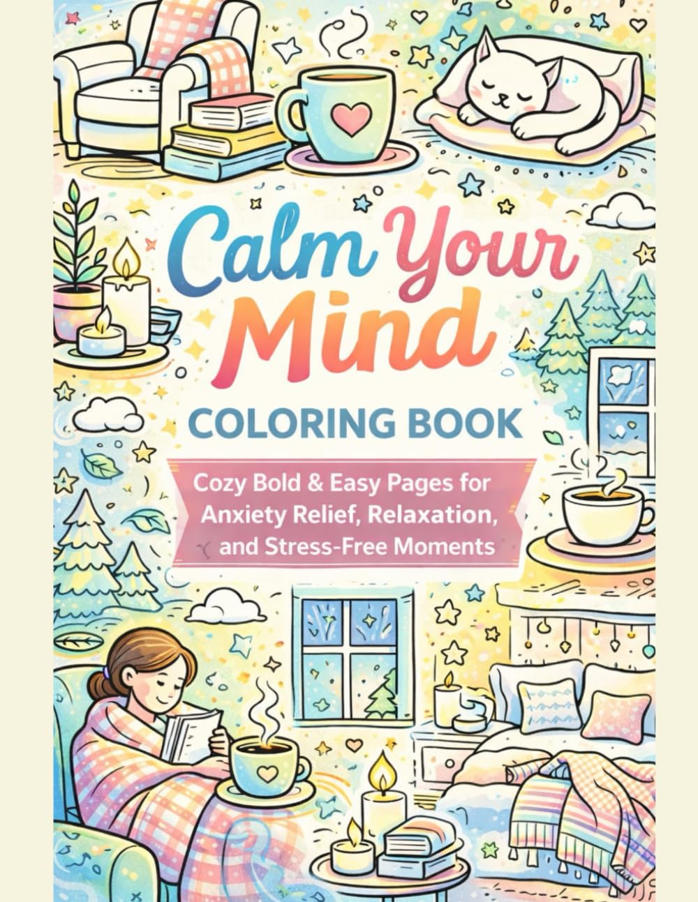 Calm Your Mind Coloring Book: Cozy Bold & Easy Pages for Anxiety Relief, Relaxation, and Stress-Free Moments