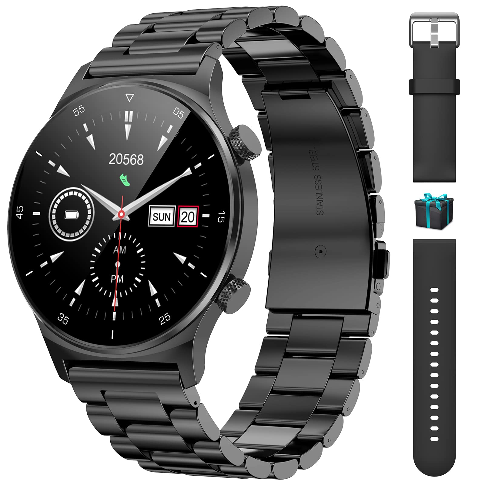 LIGE Smart Watch for Android iOS, 1.32" DIY Full Touch Screen Bluetooth SMS Fitness Tracker with Heart Rate Sleep Monitor, IP67 Waterproof Stainless Steel Activity Tracker for Men