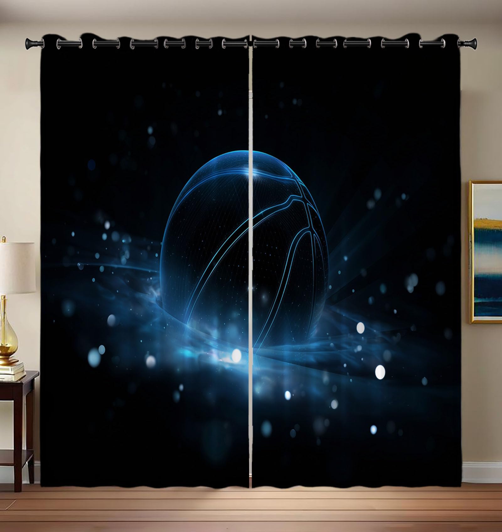 Rideaux thermique isolant anti UV lot de 2 rideaux opaques basket-ball pour chambre d'enfant