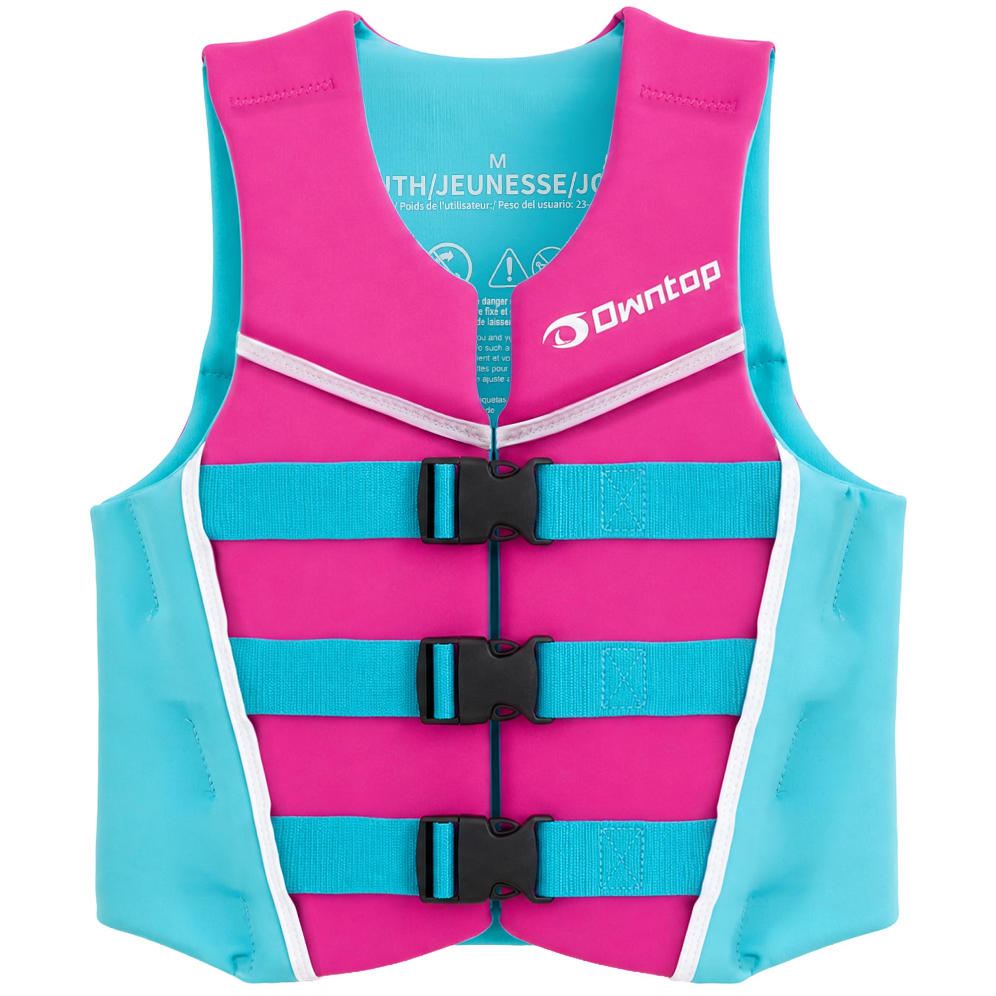 Owntop Junior Buoyancy Aid, Neoprene Kids Swim Vest with Triple Adjustable Safety Straps, Lightweight Buoyancy Vest Jacket for Kayaking, Swimming, Boating, Paddle （Pink，M）