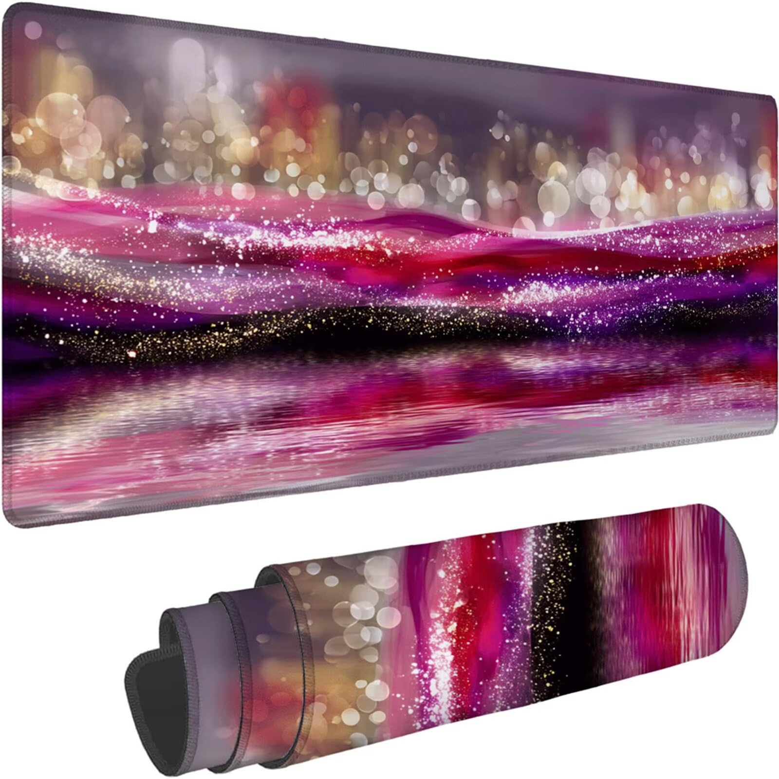 Gamingowa podkładka pod mysz 1200 x 600 x 3 mm, XXL, wodoszczelna, odporna na ścieranie, z przyszytymi krawędziami, fioletowa, podkładka na biurko, poprawia prędkość i precyzję, do laptopa, komputera