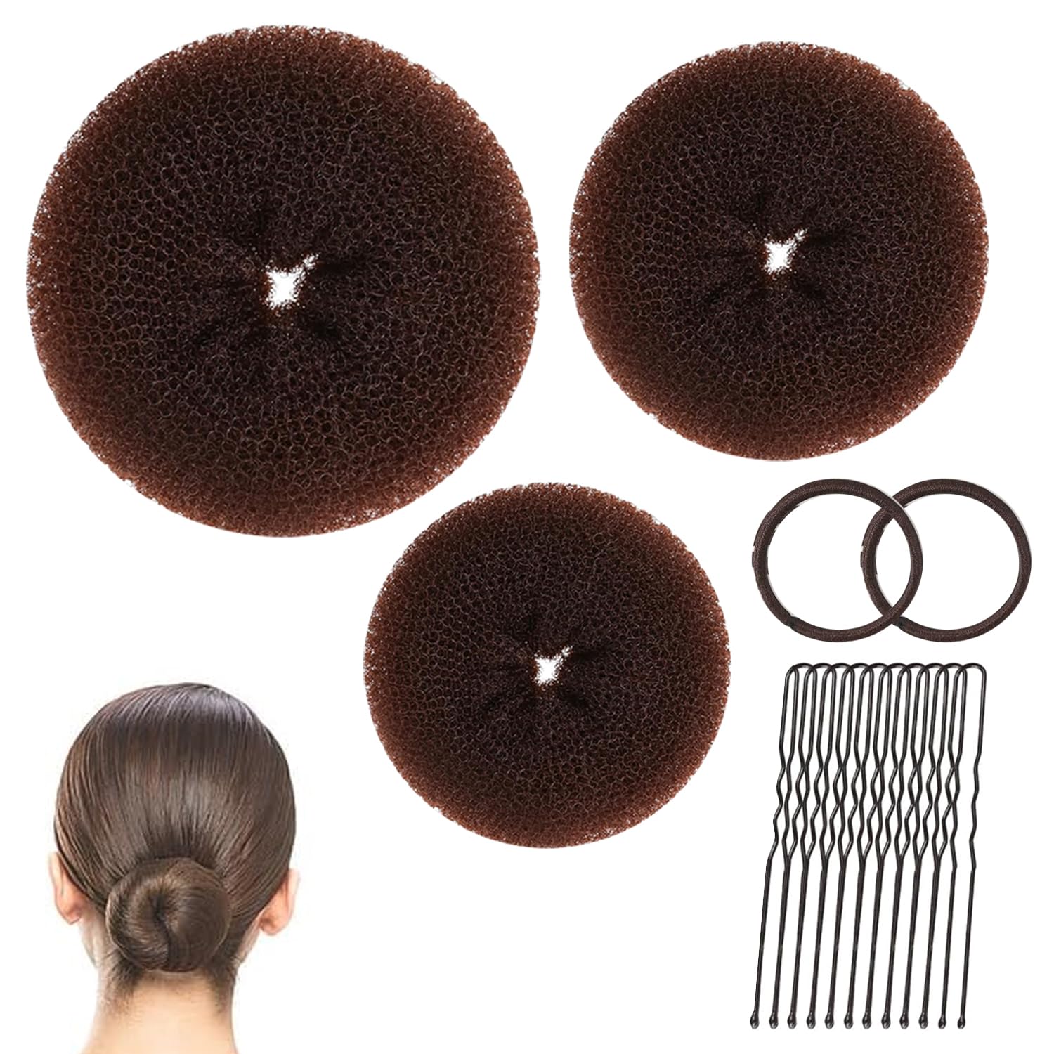 Hair Donuts for Buns Hair Donut Hair Bun Donut Donut Hair Bun Maker Set with Elastic Hair Ties and Pinsfor Women Ballet Gymnastics Bun Making Large Medium Small