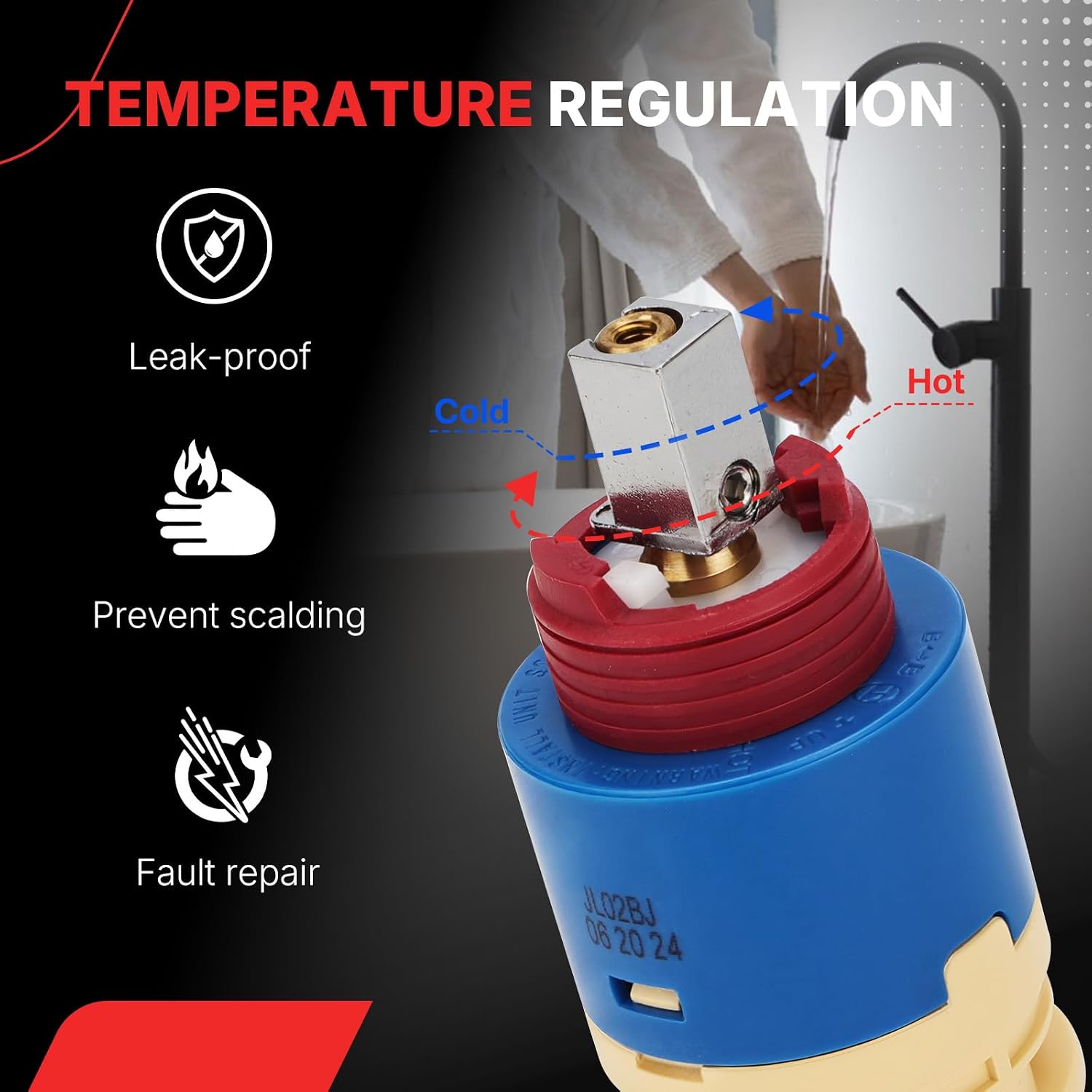JL02BJ HL-40 Pressure Balancing Cartridge, 40mm Ceramic Pressure Balance Cartridge, Faucet Cartridge Replacement for Tub and Shower Faucet, Replace Kissler 46-6213, EZ-Flo 90030 (JL02BJ)