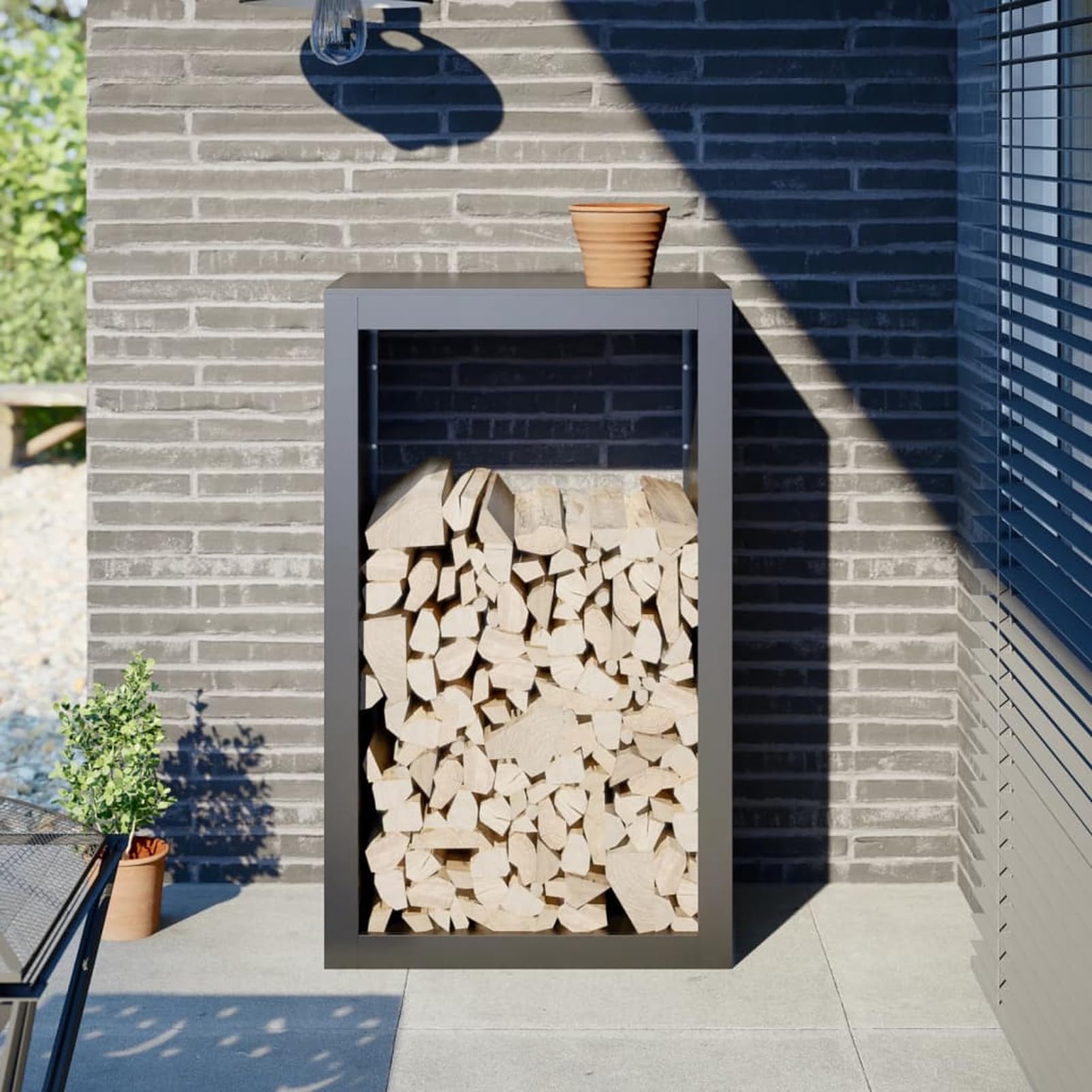 ATOMSTACK MAKER Estantería para leña de acero, 60 x 40 x 100 cm, color antracita, robusto, permeable al aire, para interior y exterior, ideal para chimenea, estufa de leña y jardín
