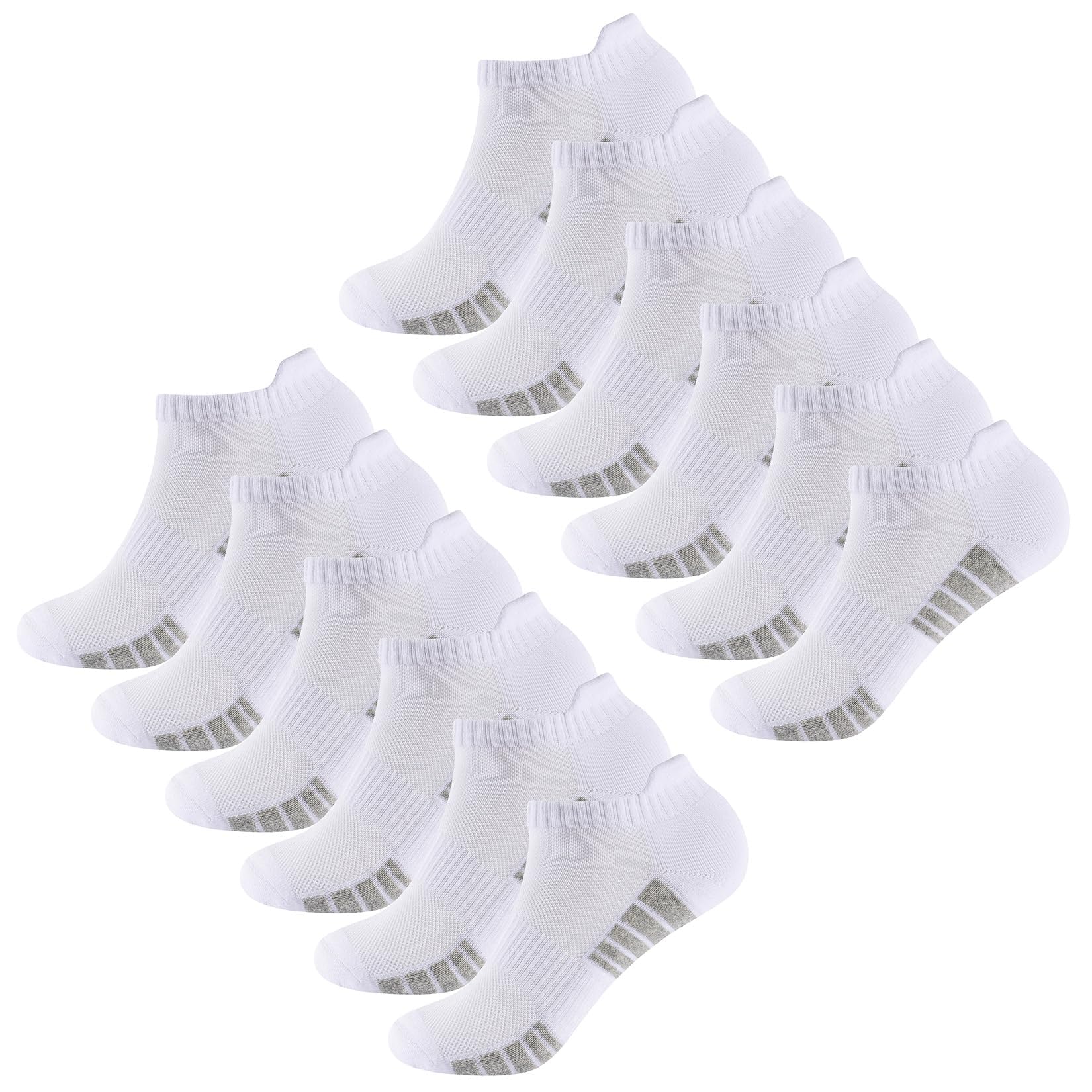 The Essentials Wardrobe 12PK Ladies Striped Foot Bottom Trainer Socks - UK 4-8/EU 37-42 - White