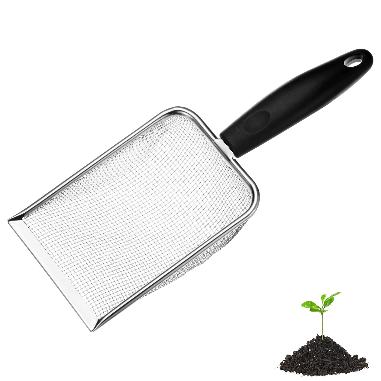 M METERXITY 1-Pack Gardening Soil Sifter, 2 mm Mesh Stainless Steel Portable Gardening Sifter with Plastic Handle for Sand/Dirt/Rock Compost [White, Black]
