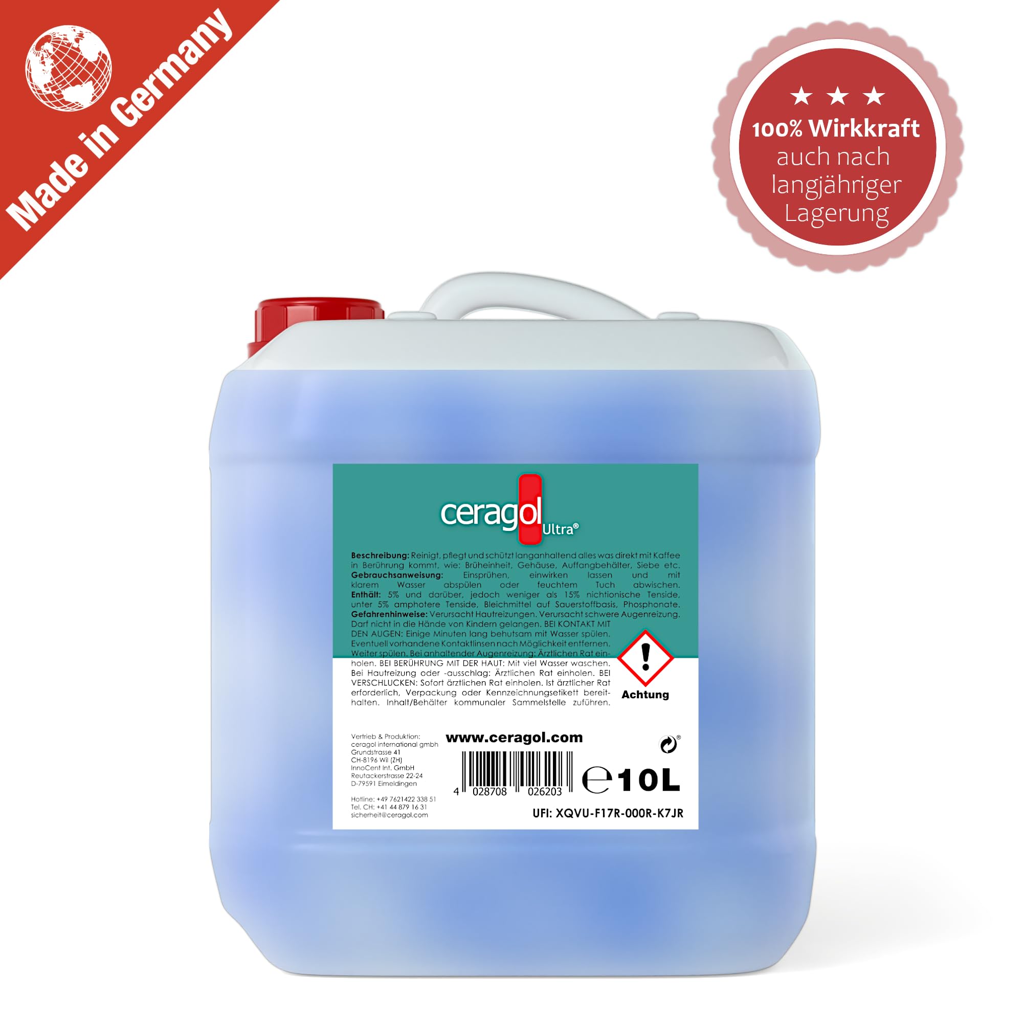 ceragol ultra Coffee Clean, 10L – flüssiger Kaffeefettlöser für Kaffeevollautomaten und Siebträger - Kaffeemaschinen-Reiniger