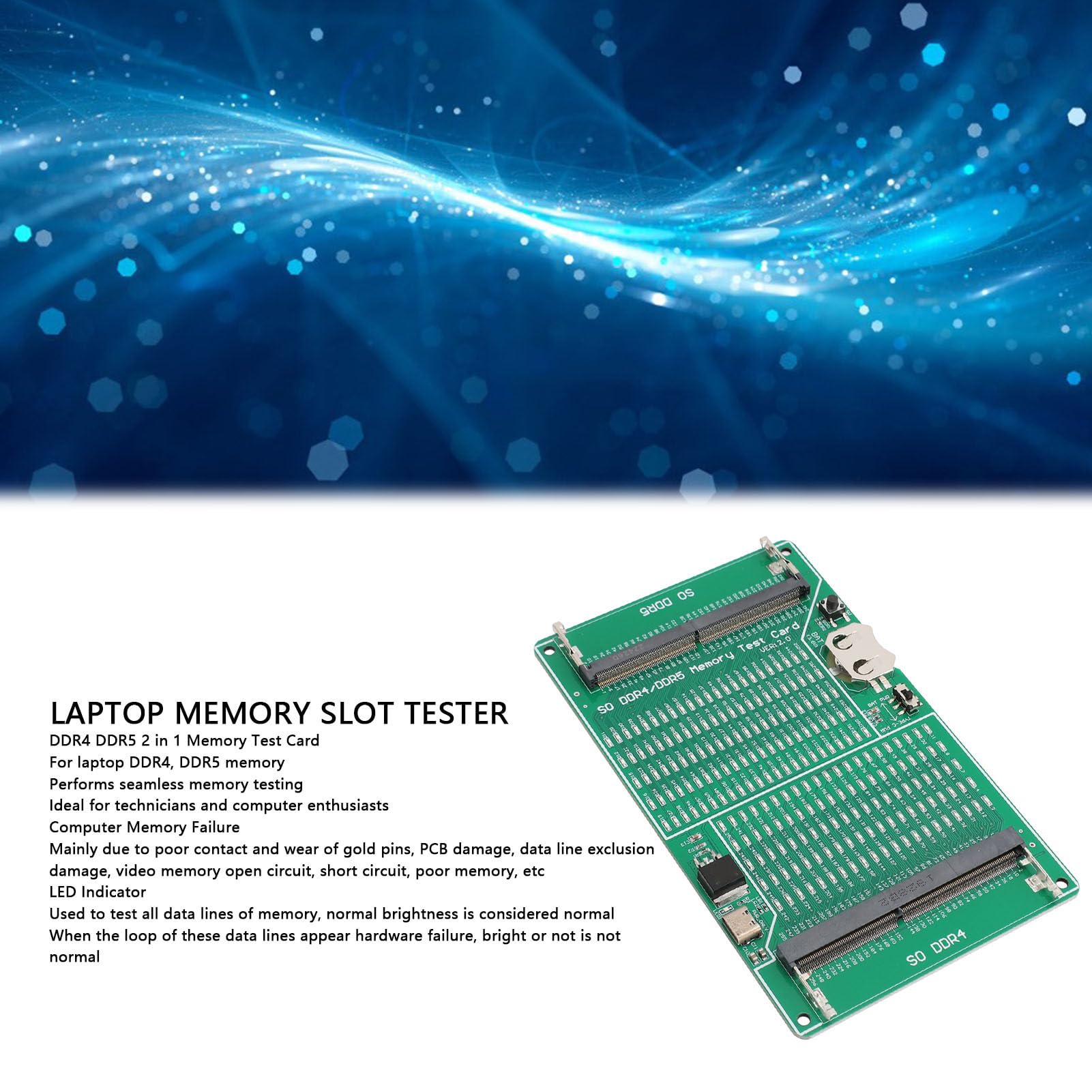 Testeur de Mémoire DDR4 DDR5 2 en 1 Carte de Test de L'emplacement à Mémoire de Mémoire Multifonctionnelle avec Indicateur LED pour Ordinateur Portable