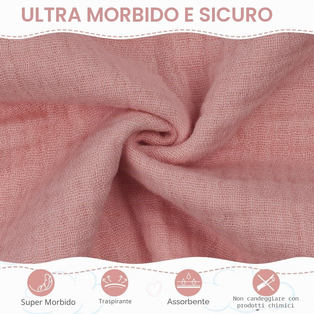 Mussole Neonato 30x30cm Cotone 4 Strati 6 Pezzi Aolso
