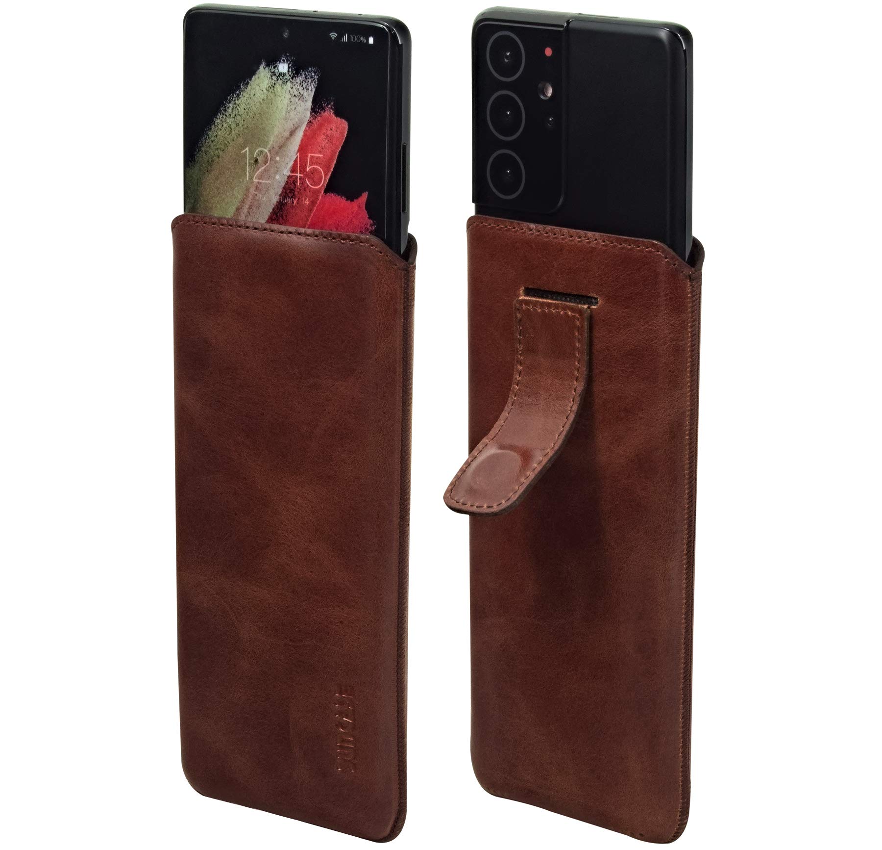 Suncase ECHT Ledertasche Leder Etui *Slim-Edition* kompatibel mit Samsung Galaxy A57 5G Hülle (mit Rückzugsfunktion und Magnetverschluss) in Rustik-Mocca braun