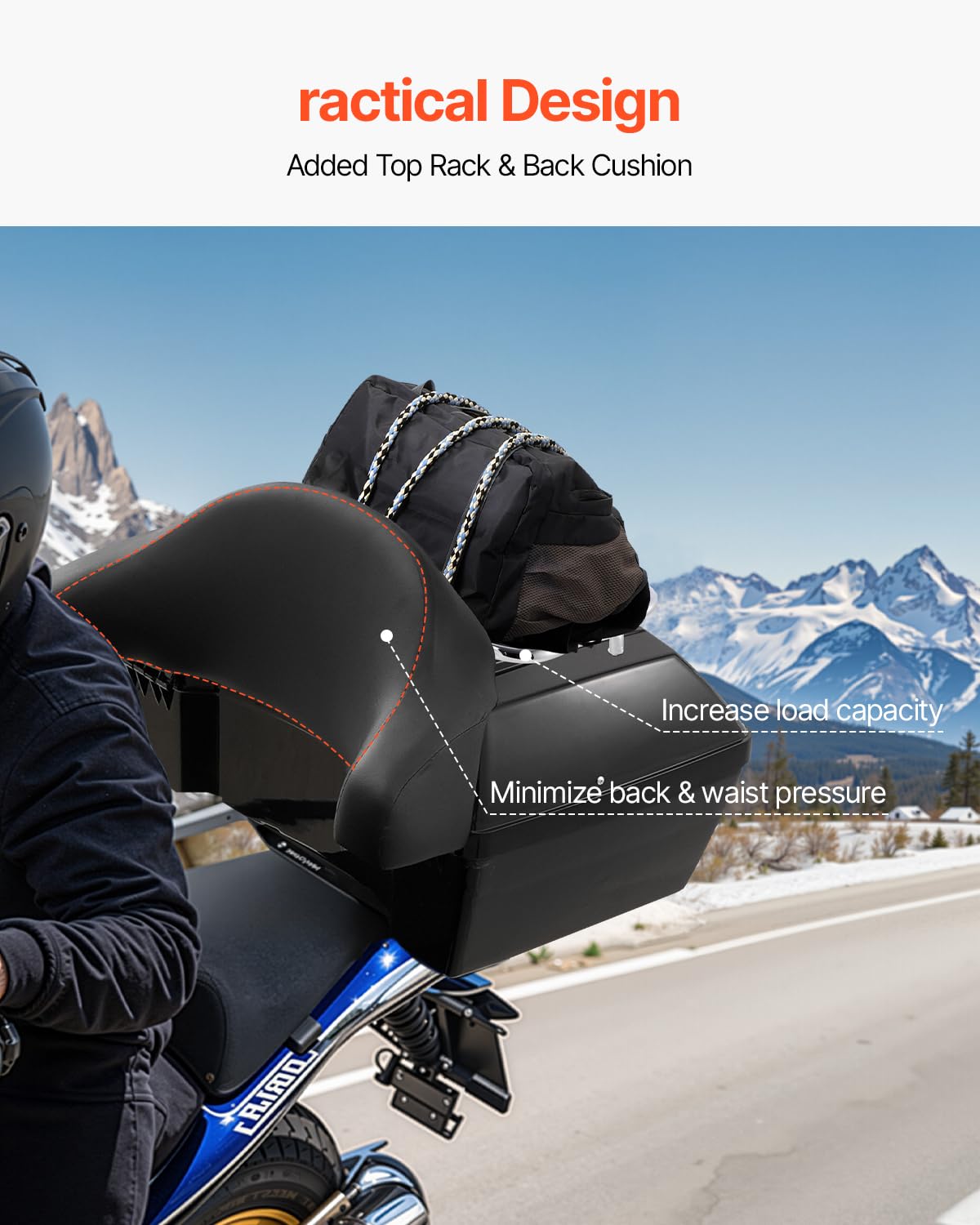 VEVOR Baúl Portacascos Universal para Motos 48 L Baúl de Moto de Material PP Maleta Portacascos Impermeable y Extraíble con Base de Múltiples Orificios Caja para Motocicleta 565 x 500 x 380 mm