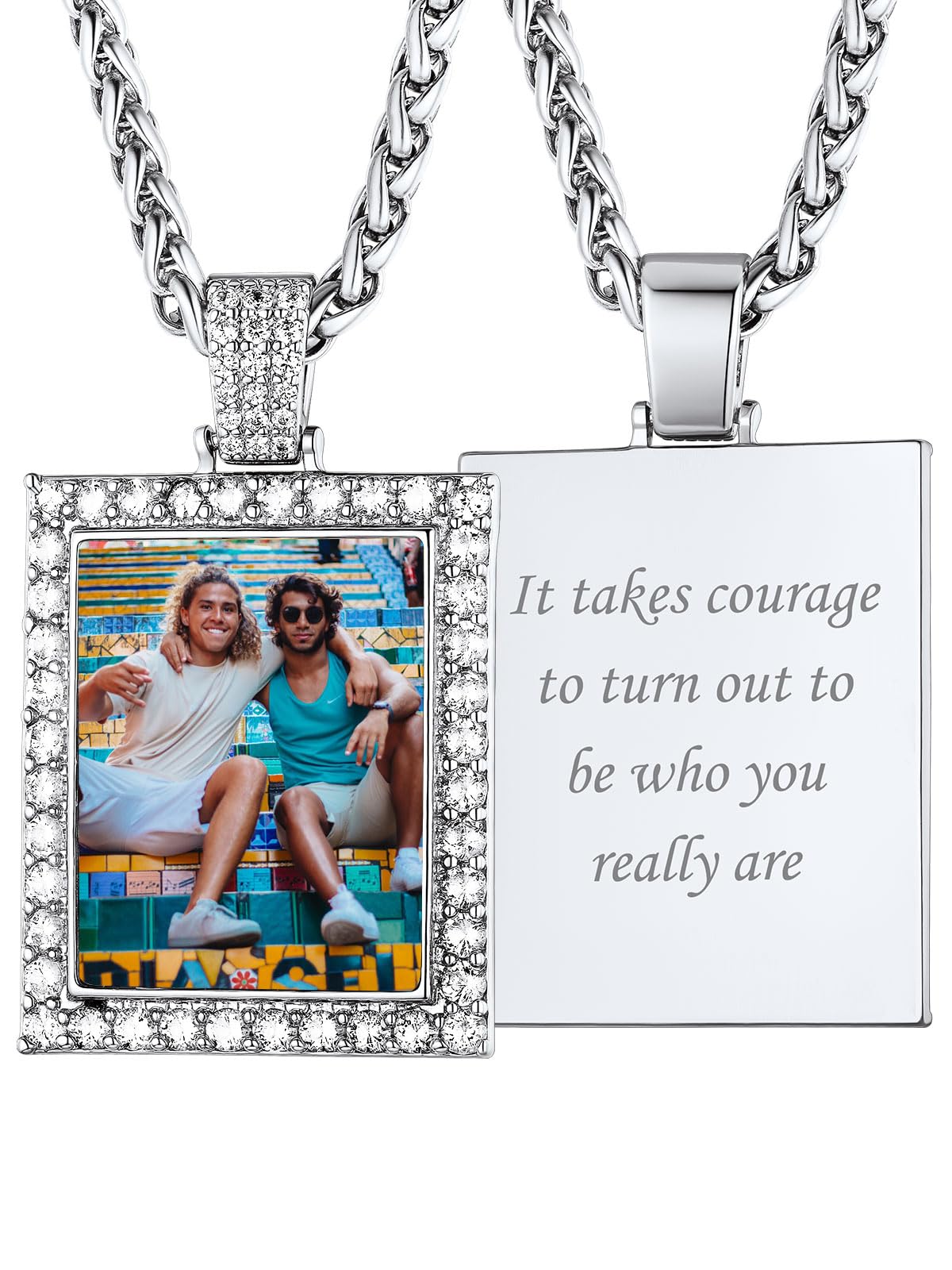 Custom4U Picture Necklace Personalized Photo Circle Chain for Men Women