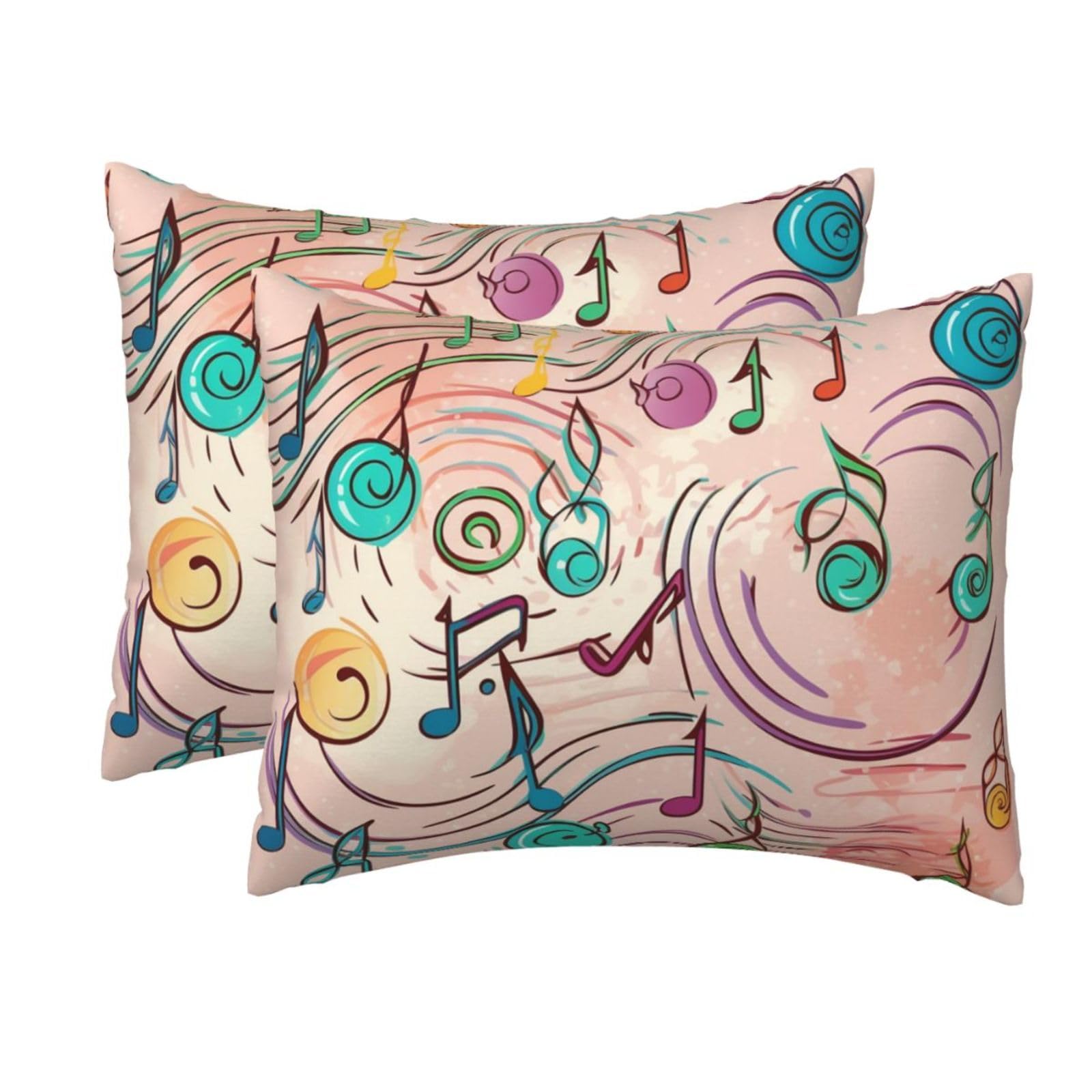 2 Pack Standard Size Pillow Cases for Hair and Skin Soft Breathable Pillow Case Covers with Hidden Zipper Cartoon Musical Notes Pillowcase 20x26 Inches Pillow Cover for Sleeping Gift