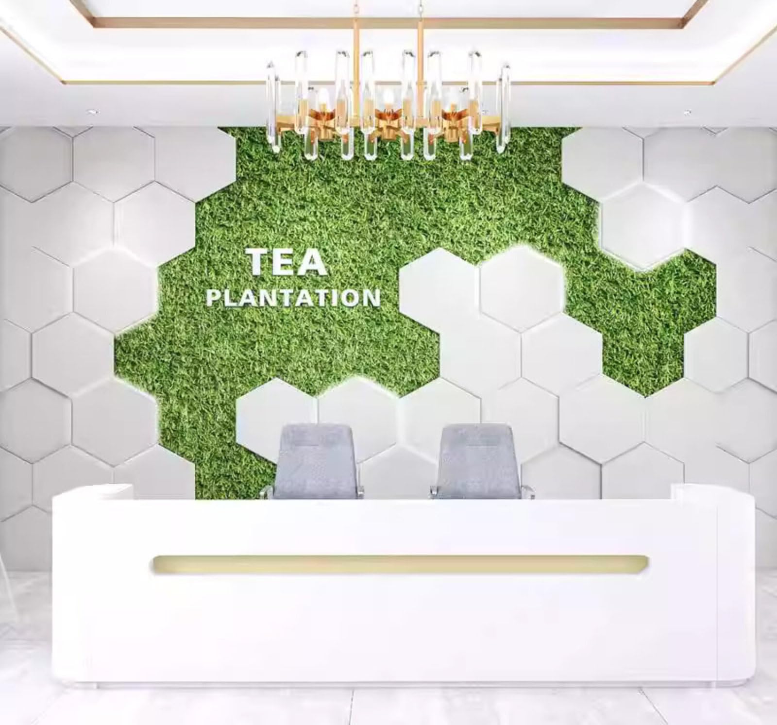 Three Dimensional Geometric Futuristic Green Plants Beauty Salon 3D Wallpaper Easy Install Feature Office Living Room Sofa Bedroom TV Background Wall Decoration-350cm×256cm