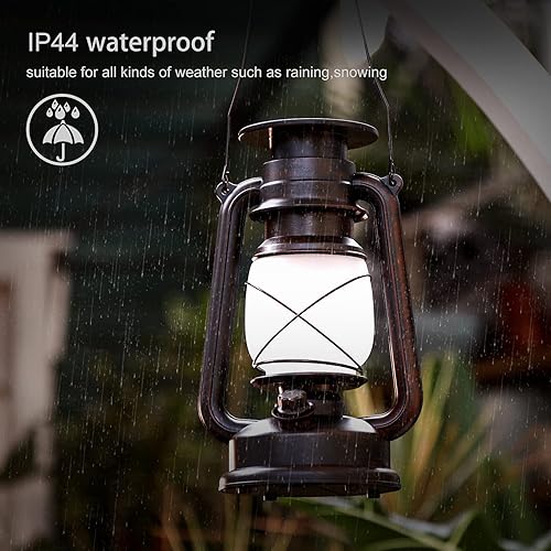 Miniatura 4 de Linterna solar de llama parpadeante impermeable al aire libre: paquete de 2 faroles solares de llama bailarina, linternas colgantes rústicas,