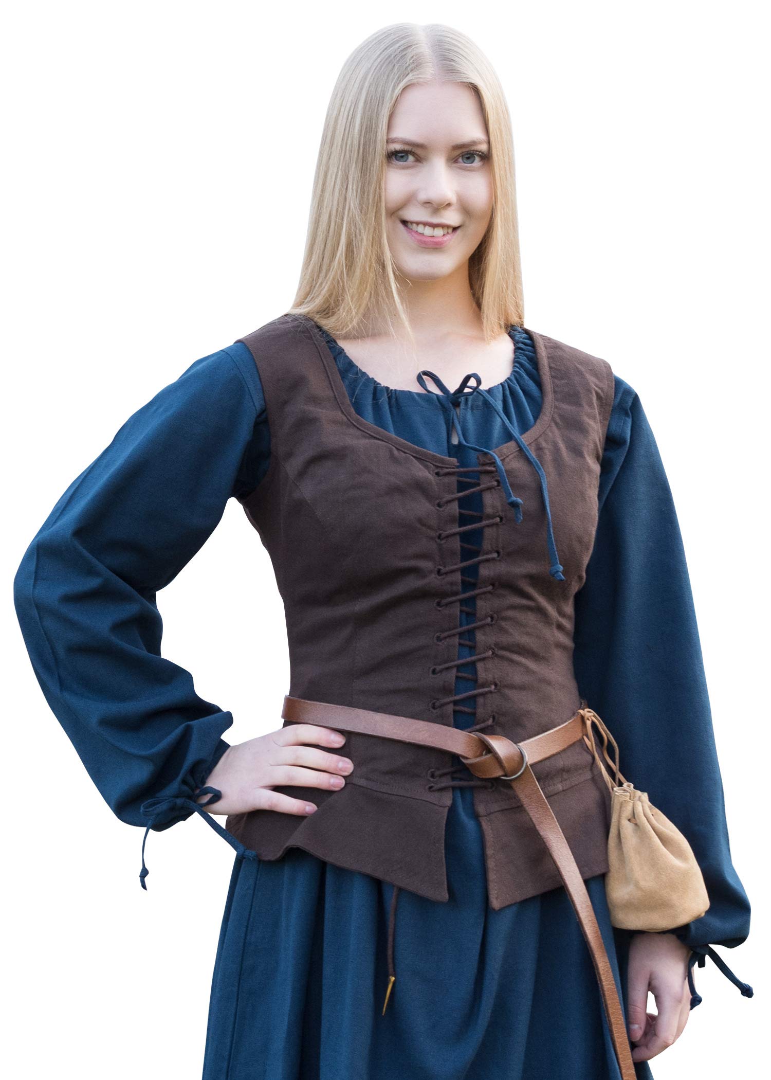 Battle-Merchant Mittelalter Korsage Tilda | Trachtenweste mit breiten Trägern aus Baumwolle | Spätmittelalter LARP Gewandung als Kostüm oder Tracht | Schwarz oder Braun Größen S-XXL
