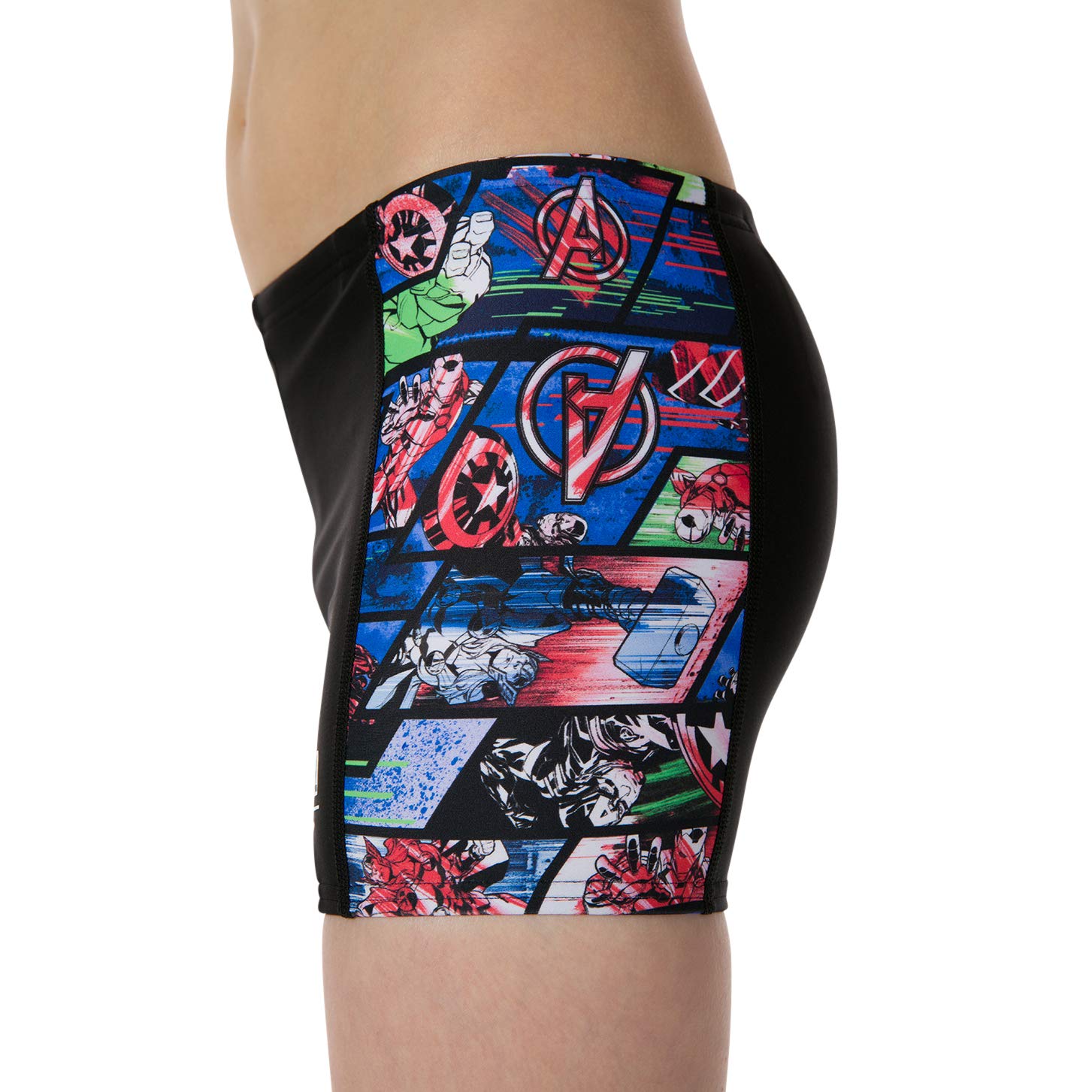 Speedo Boy's Endurance 10 Marvel Avengers High Chlorine Resistant UPF 40+ Sun Protection Aquashort - Black & Neon Blue 4