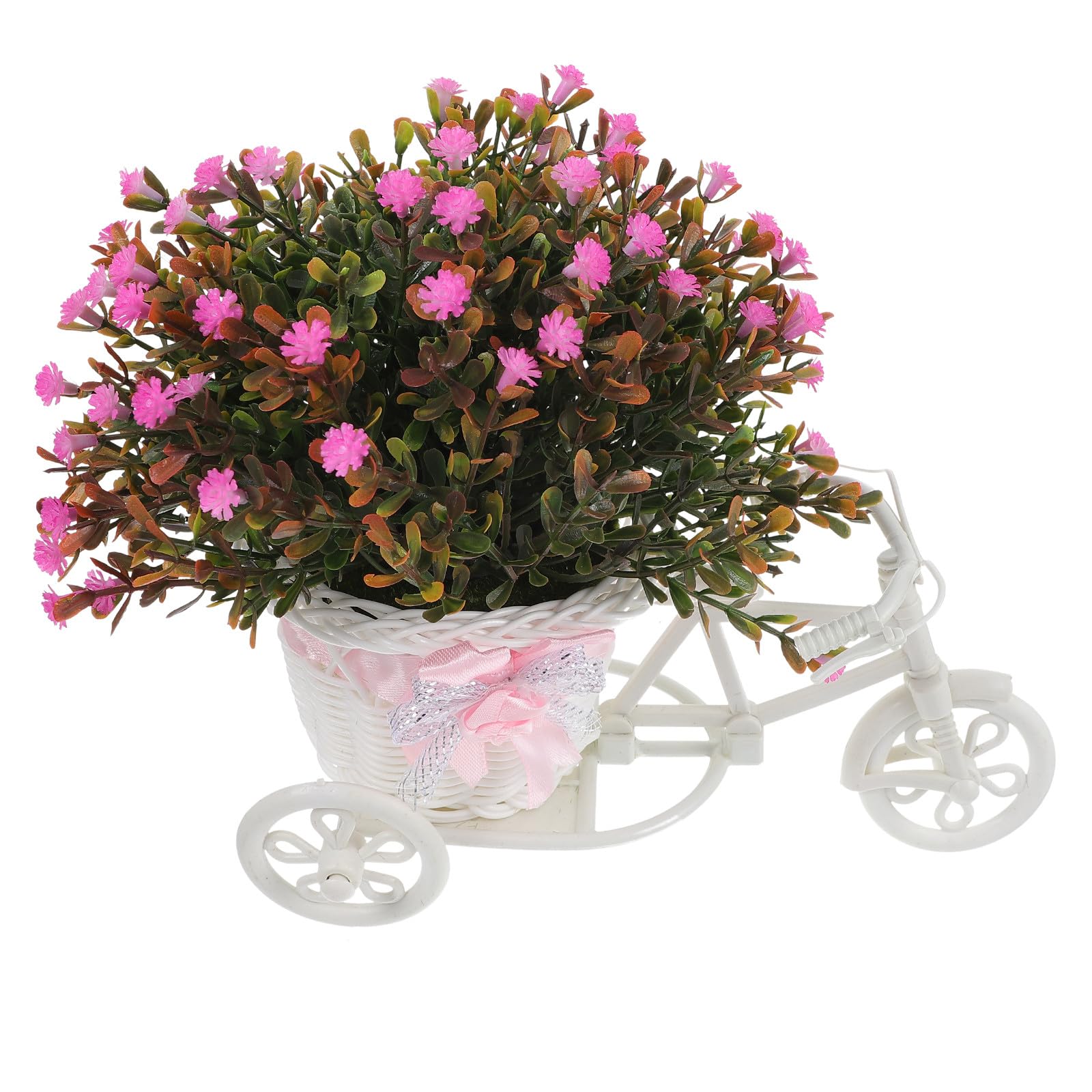 Artificial Potted Plant Faux Bonsai Mini Bicycle Stand Pink Indoor Flower Decorations for Home Tabletop Party Decor