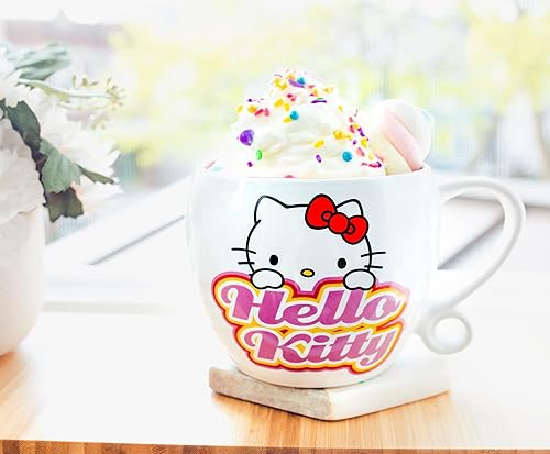Miniatura 6 de Silver Buffalo Sanrio - Taza de café de cerámica con diseño de corazones de Hello Kitty con asa de bucle, taza para té, expreso, cacao, capacidad
