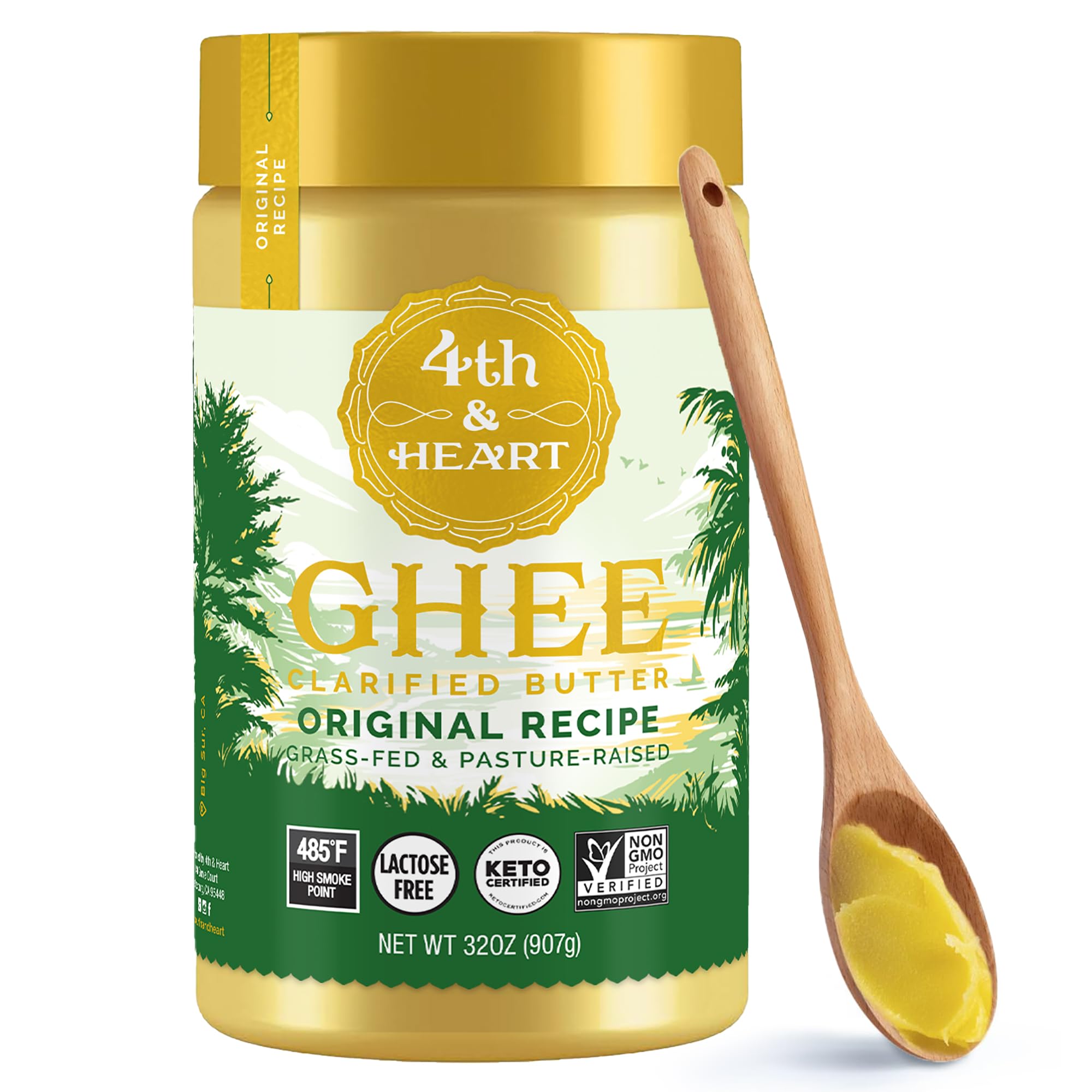 4th & Heart Original Grass-Fed Ghee, Clarified Butter, Keto, Pasture Raised, Lactose and Casein Free, Certified Paleo (32 Ounces)
