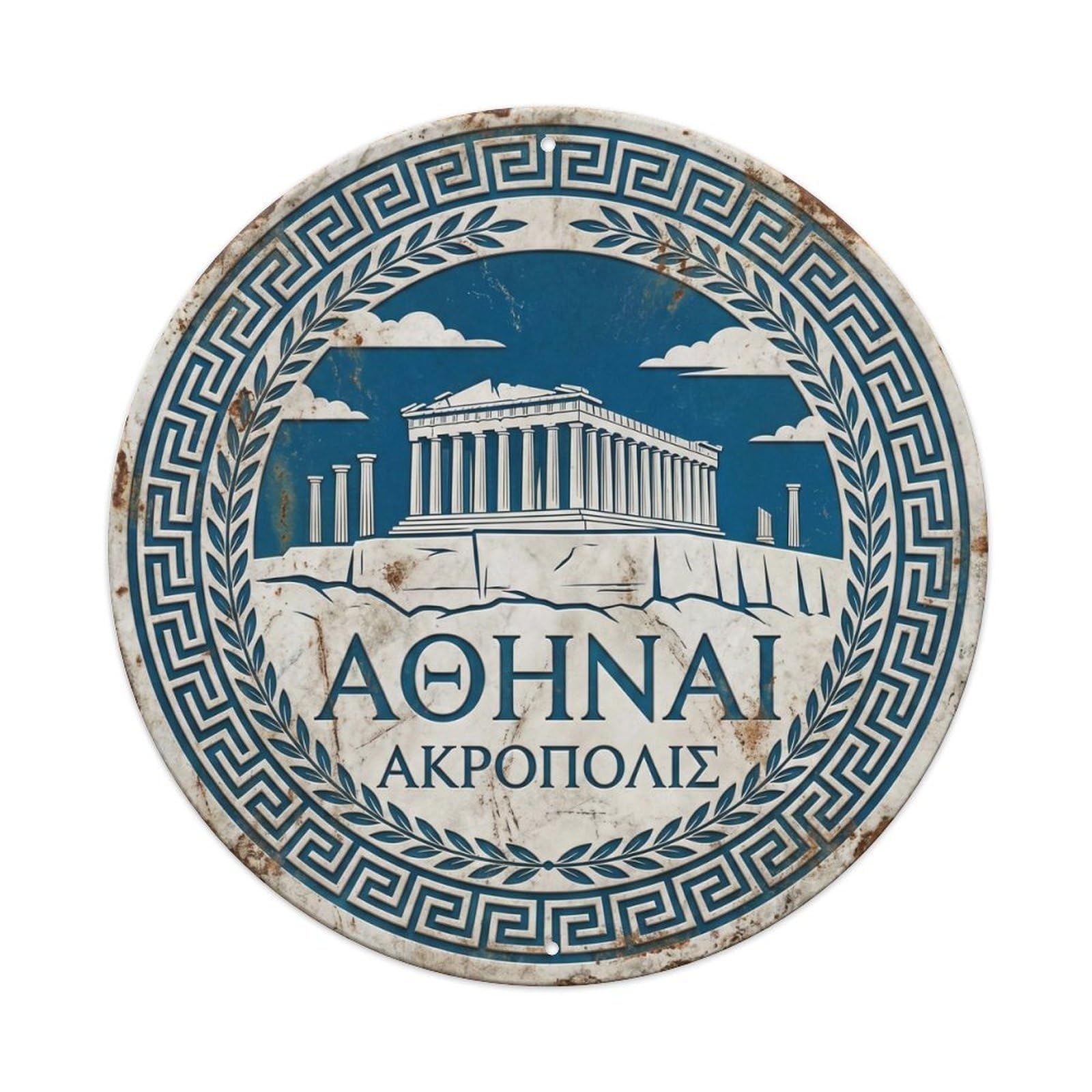 Vintage Travel Acropolis Athens Greece Vintage Metal Tin Sign Plaque Wall Decor for Cafe, Club Bar, Office, Garden Metal Poster 8x8Inch