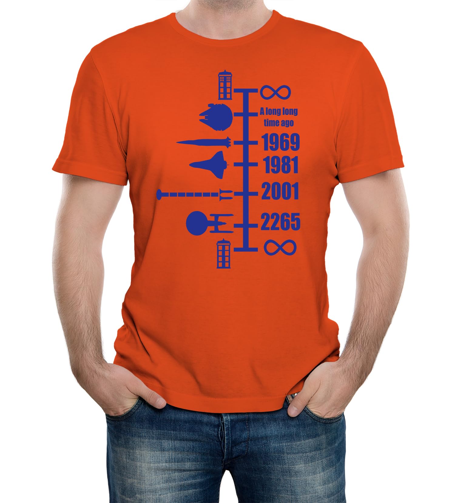 Reality Glitch Men's Spaceship Timeline Movie, Space, Sci Fi and Science Inspired Funny Graphic T-Shirt (Large, Orange)