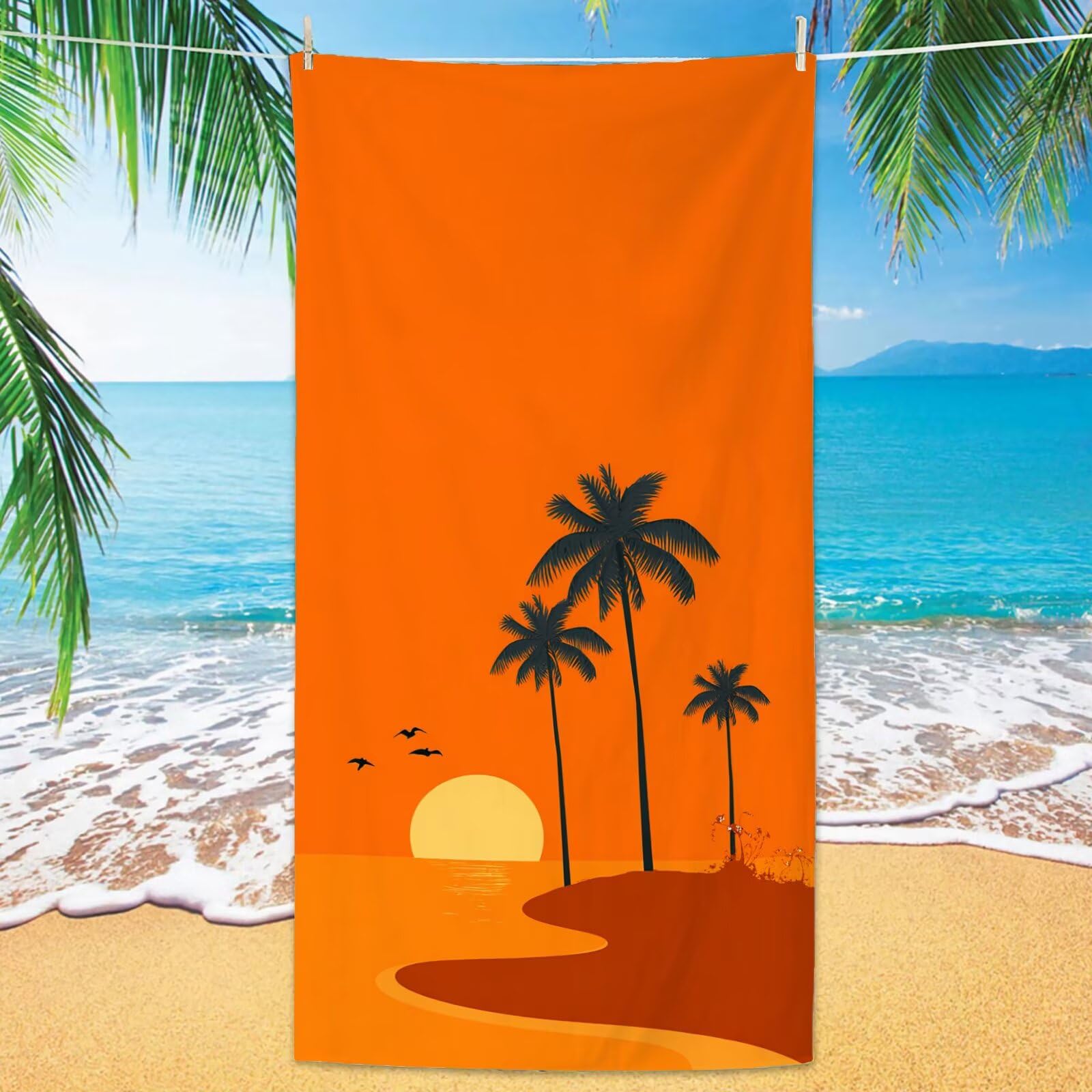 2 szt., bardzo duże 100 x 220 cm, pomarańczowy, szybkoschnący ręcznik z mikrofibry, bez piasku i plażowy, lekki podróżny, kompaktowy ręcznik kempingowy z torbą do przechowywania, chłonny, dla kobiet
