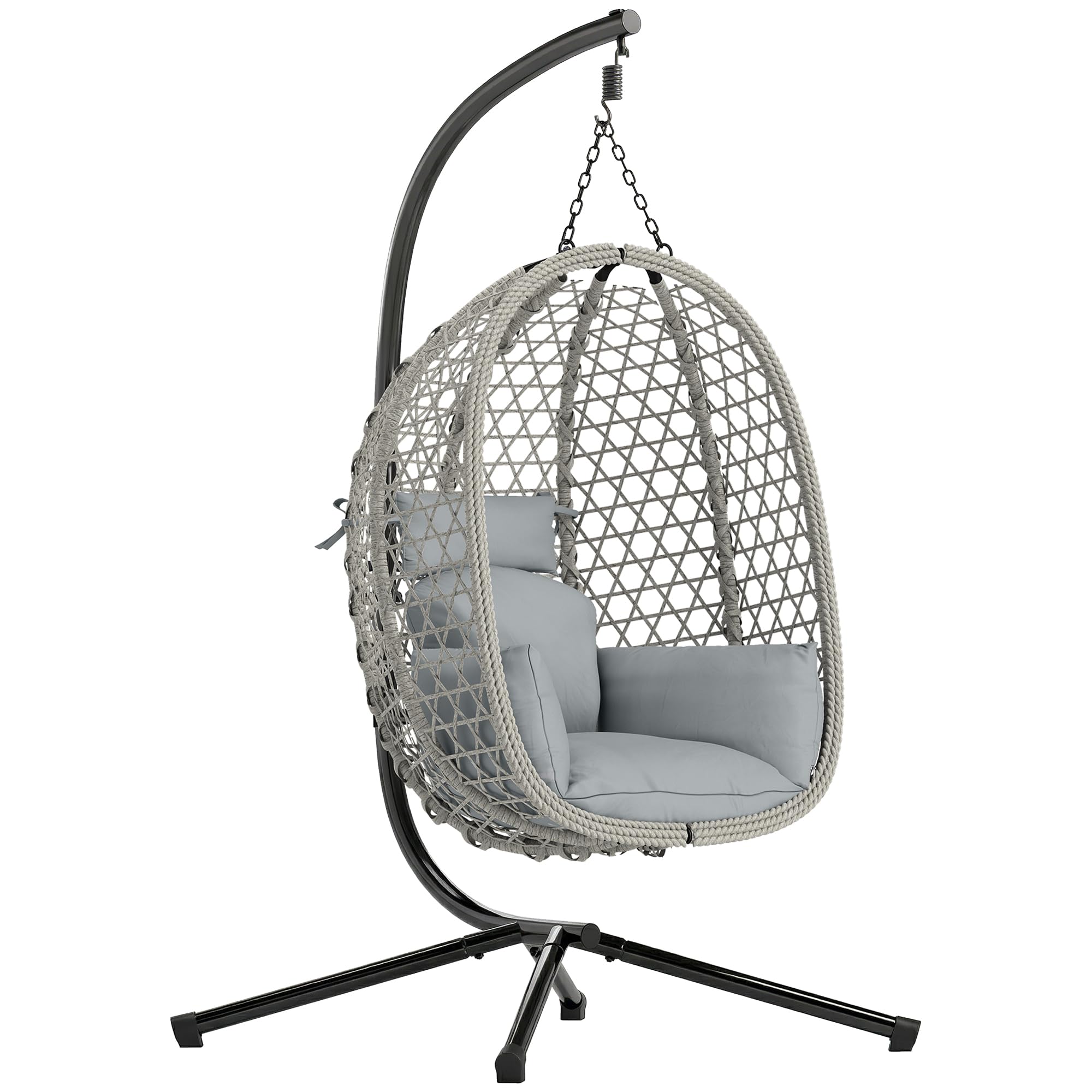 Outsunny Unisex Light Grey Hanging Egg Chair, Rattan Swing Chair With Stand,
