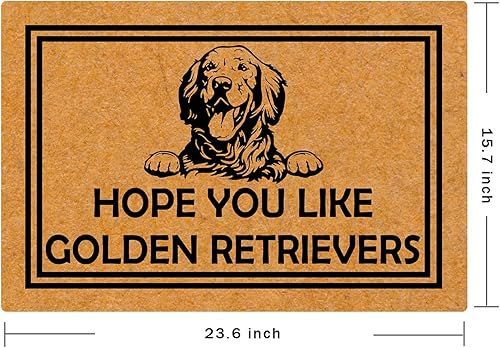 Miniatura 3 de MjiejieM Divertidos felpudos con texto en inglés "Hope You Like Golden Retrievers", tapete de bienvenida para interiores y exteriores, tapete de
