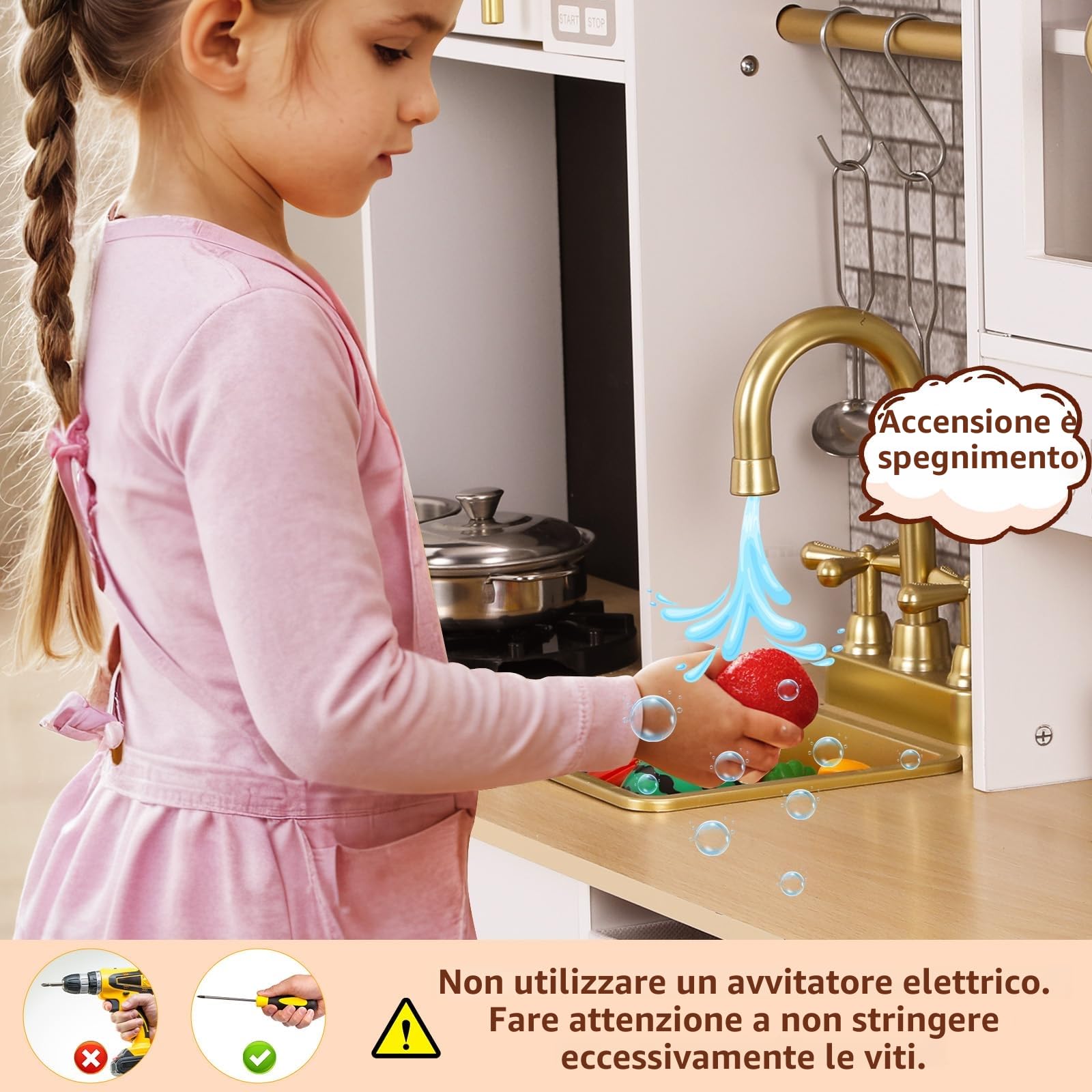 MAMIZO Cucina Giocattolo per Bambini Legno, con Effetti Simulati di Luce e Suono, Cucina Bambini con 2PCS Scatole Portaoggetti, Cucinetta Giocattolo per Bimbi da 3 Anni, 90x30x90 cm, Bianco