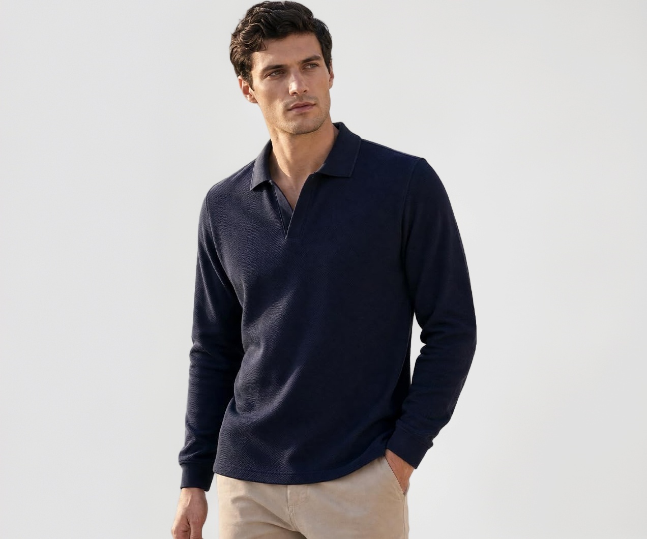 Nobero Popcorn Textured Full Sleeve Polo T-Shirt for Men