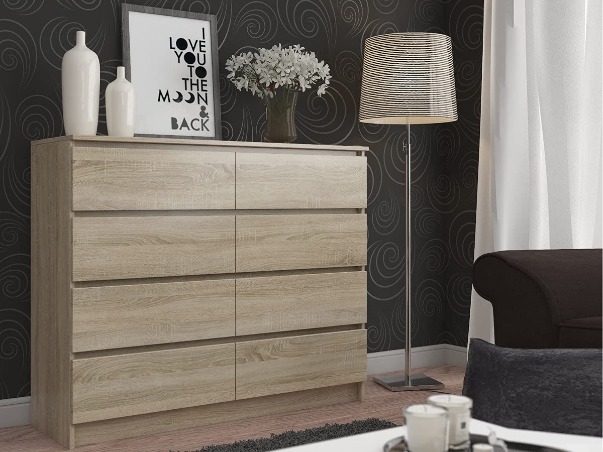 AKORD Kommode K-140 met 6 (2 x 3) laden | voor de woonkamer slaapkamer kast kantoor werkkamer | Modern functioneel design | B138 x H77 x D40 cm, gewicht 51kg | Artisan