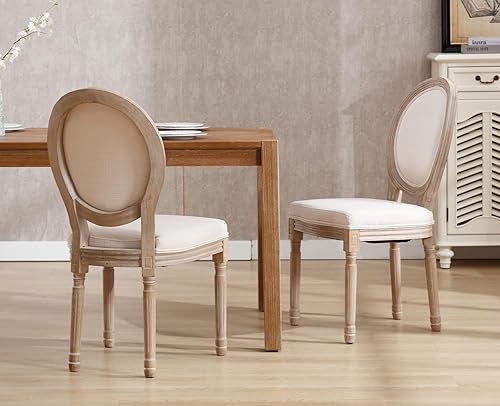 Miniatura 107 de chairus Juego de 2 sillas de comedor de ratán de granja, sillas de campo francesas de cuero con respaldo redondo, sillas laterales ovaladas para